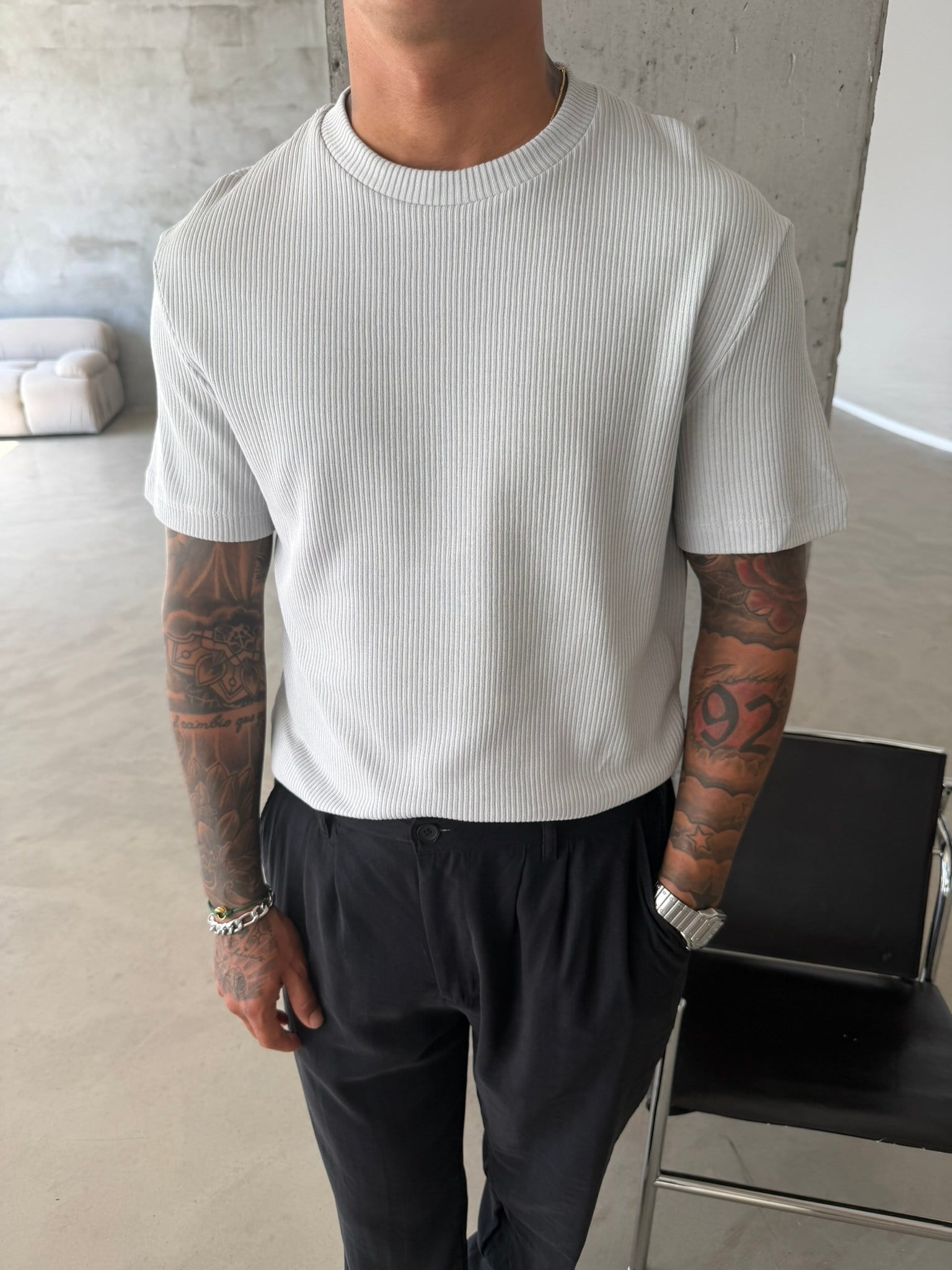 Old Money Triko Basic T-Shirt - Gri