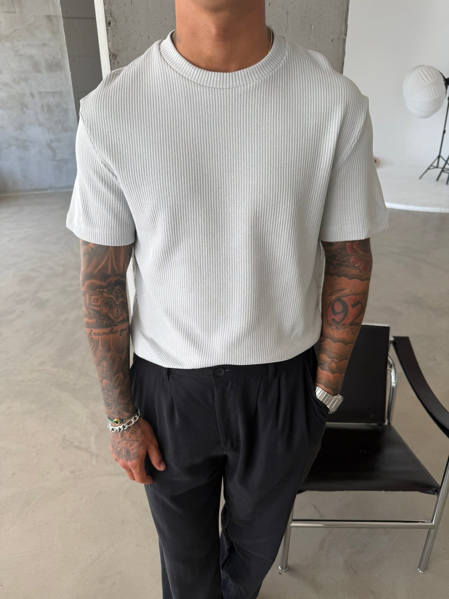 Old Money Triko Basic T-Shirt - Gri
