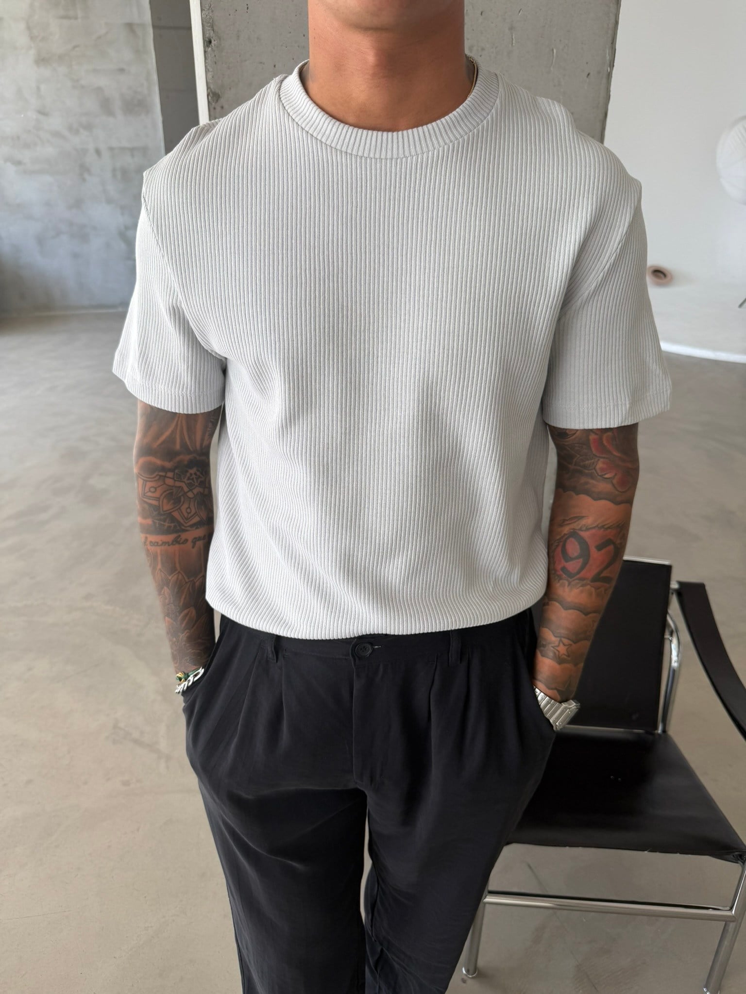 Old Money Triko Basic T-Shirt - Gri
