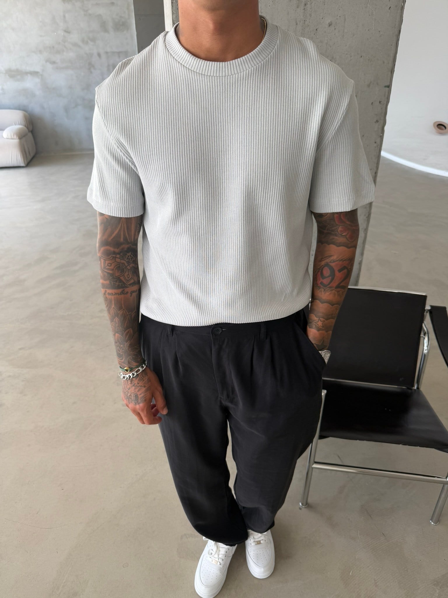 Old Money Triko Basic T-Shirt - Gri