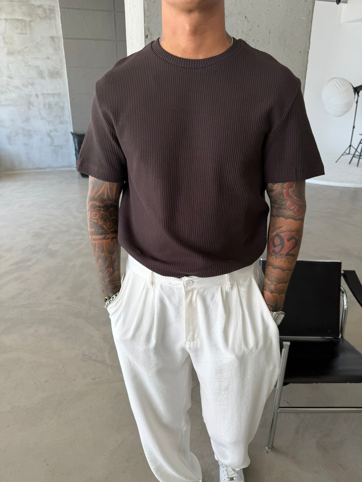 Old Money Triko Basic T-Shirt - Kahve