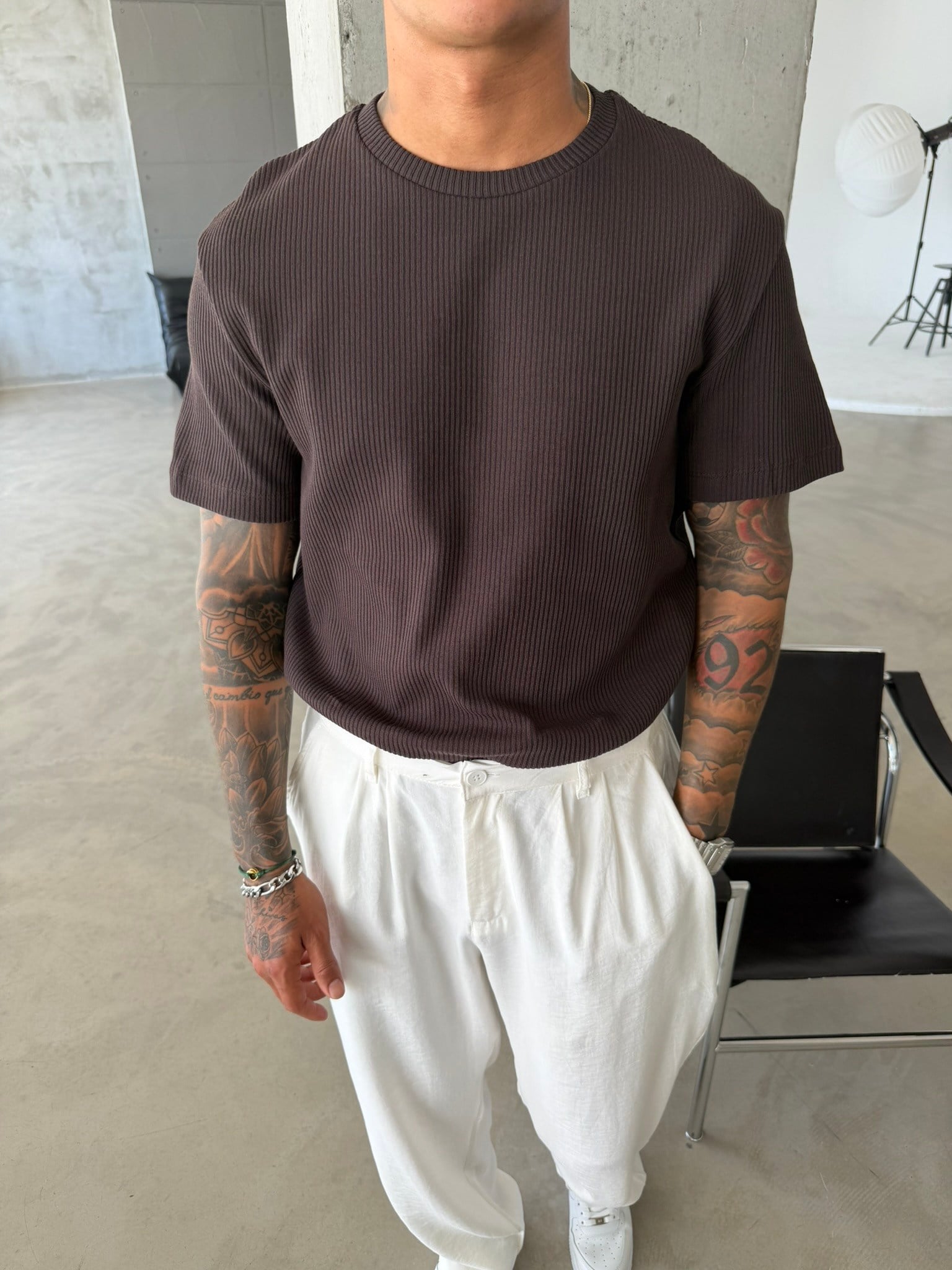 Old Money Triko Basic T-Shirt - Kahve