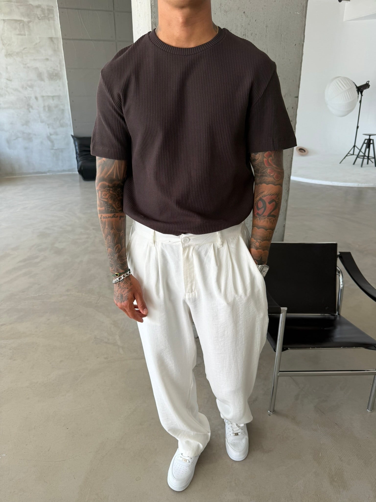 Old Money Triko Basic T-Shirt - Kahve
