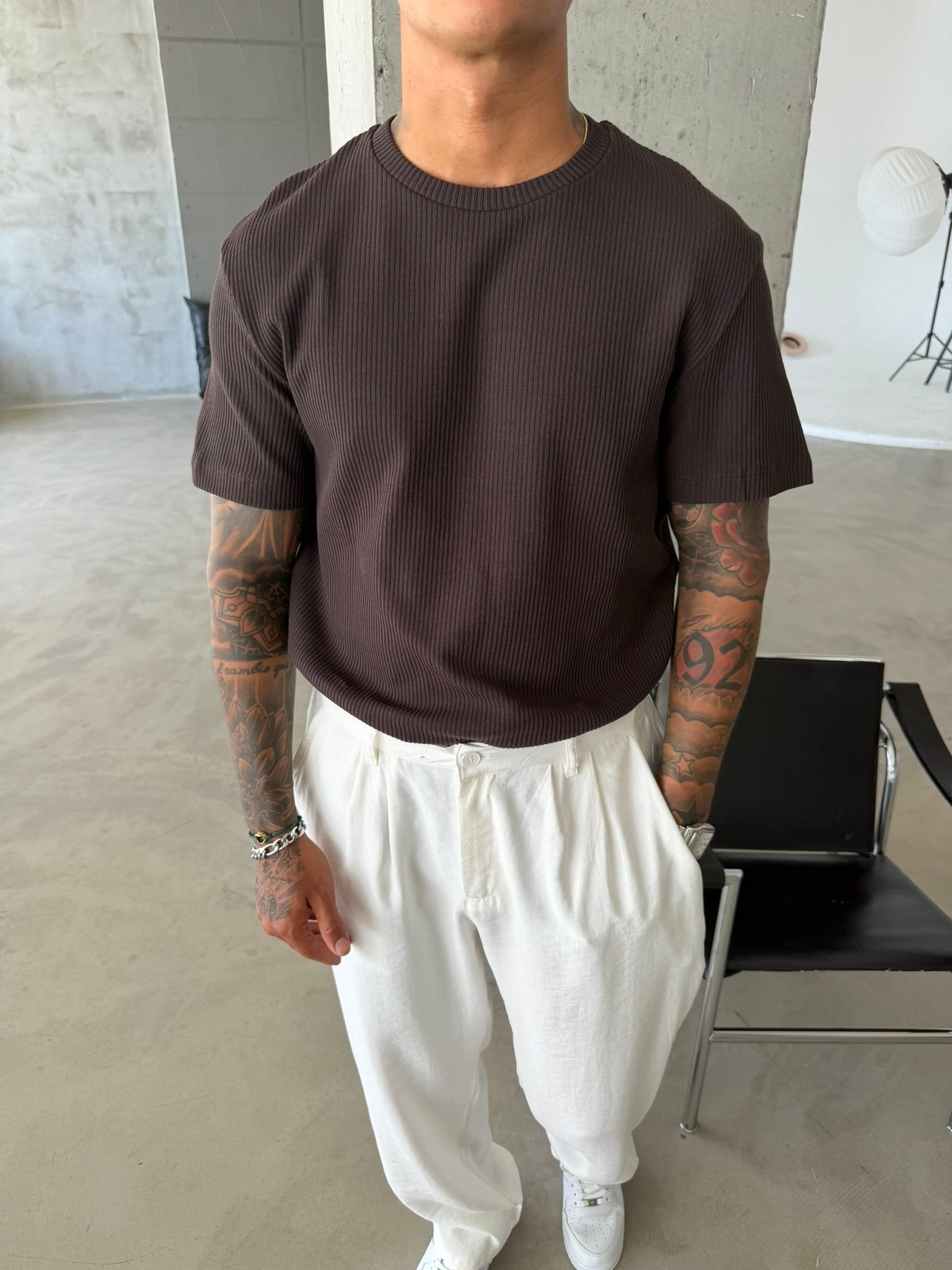 Old Money Triko Basic T-Shirt - Kahve