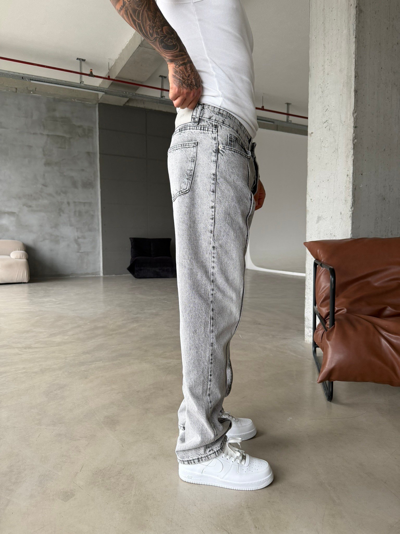 Ön Şerit Detaylı Baggy Pantolon - Gri