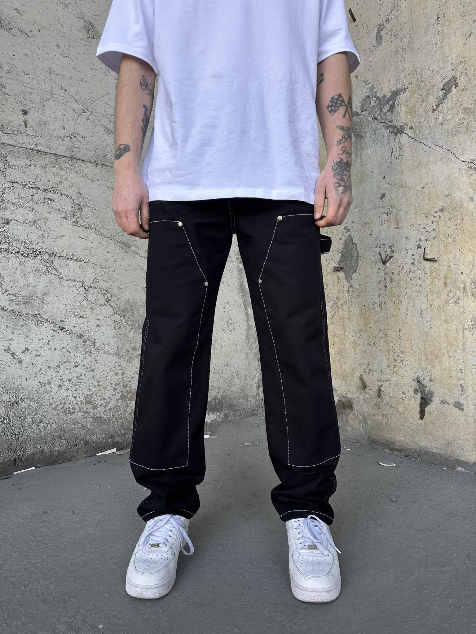 Önü Tasarım Kemerli Baggy Pantolon Siyah-Beyaz