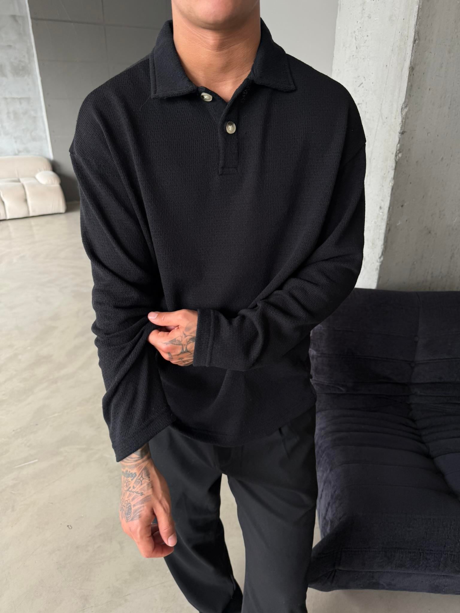 Örme Triko Polo Yaka - Siyah