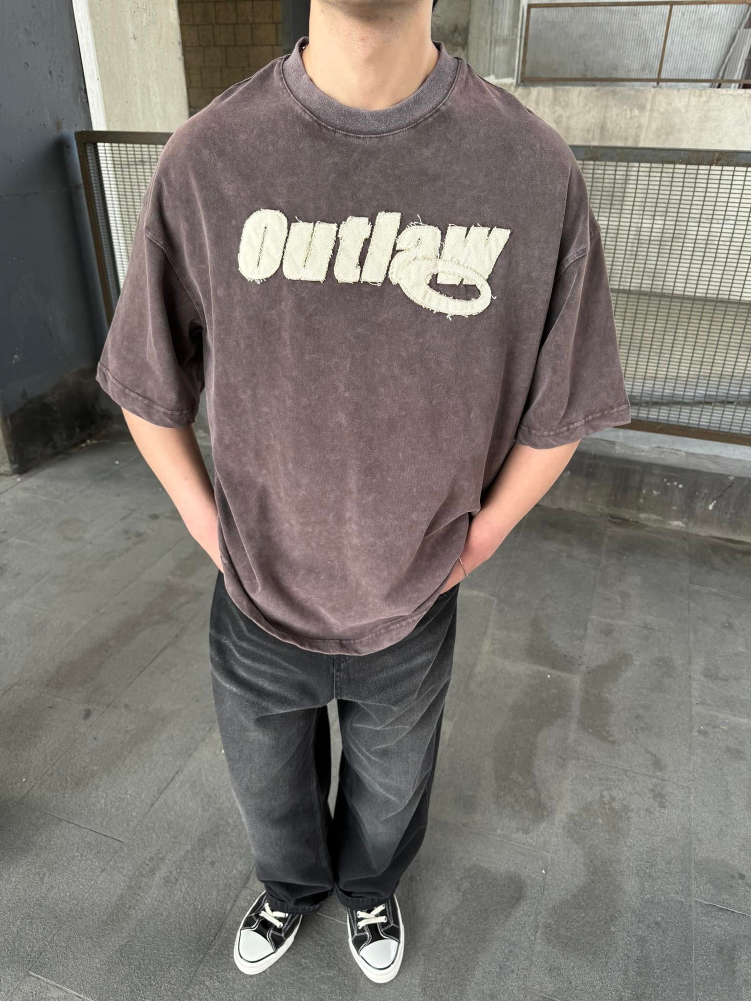 Outlaw Yıkamalı Oversize T-Shirt - Kahve