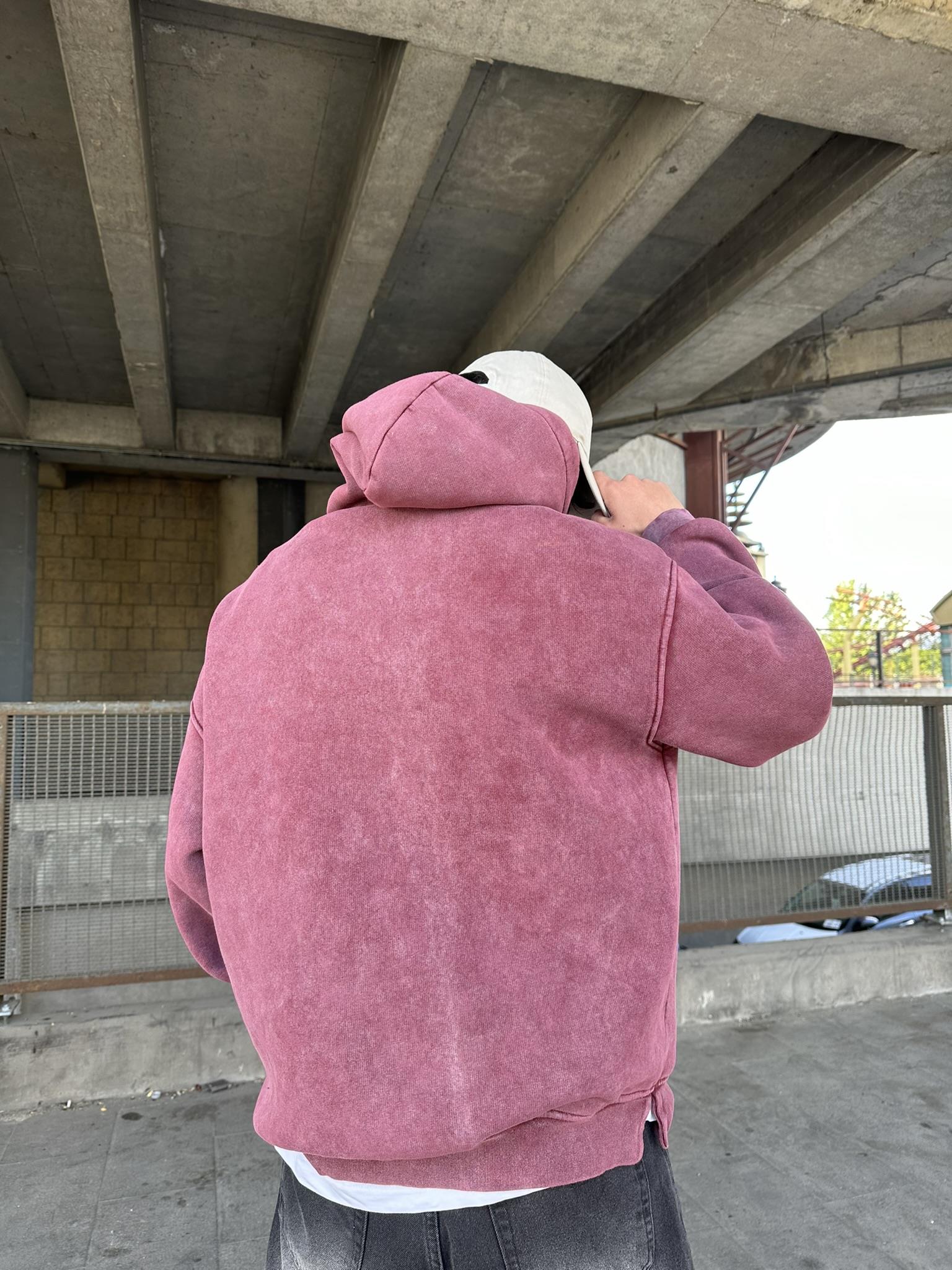 Oversize 'Worldwide' Baskılı Hoodie Kapüşonlu Sweatshirt Bordo