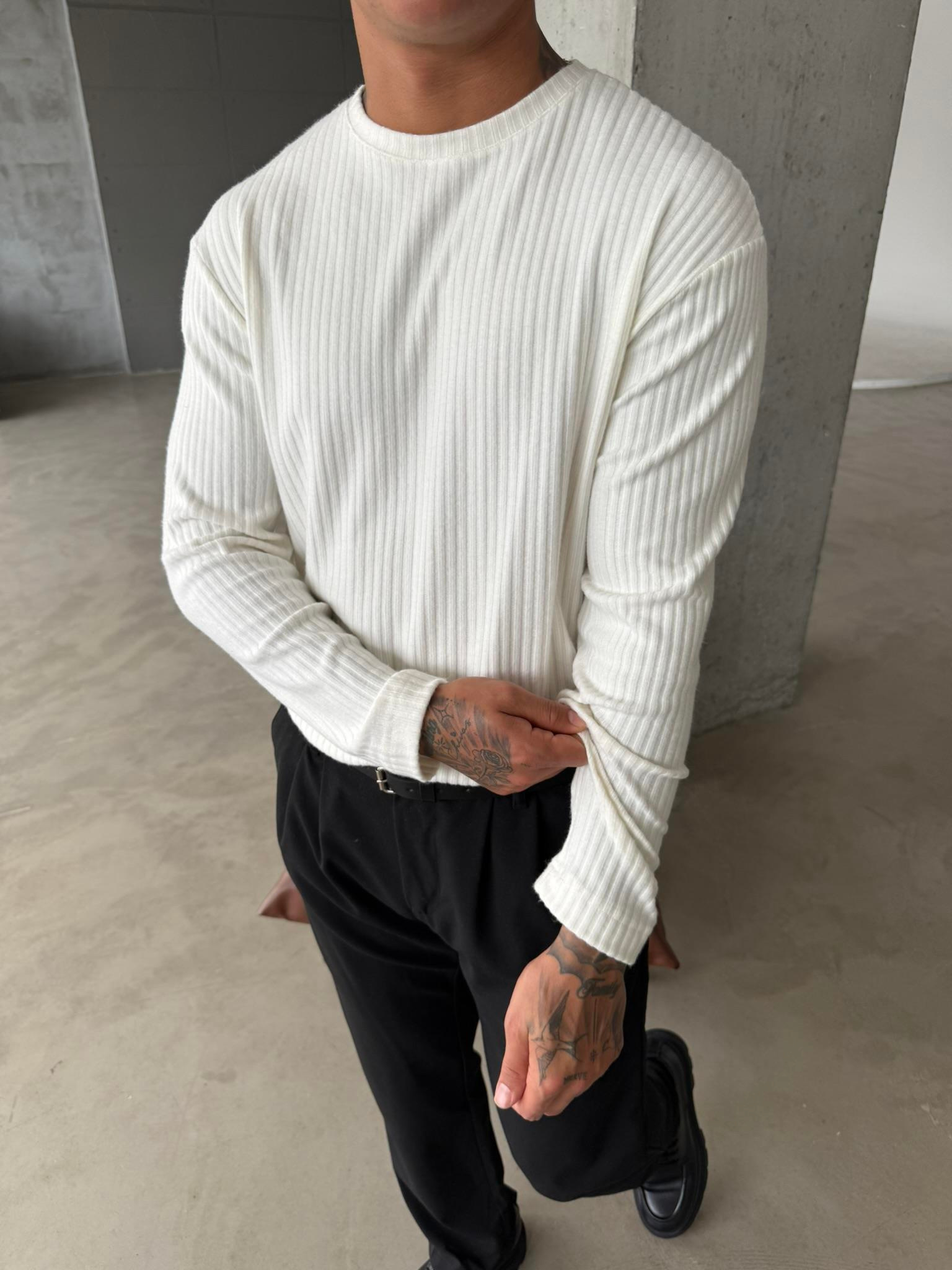 Pamuklu Fitilli Basic Sweat - Beyaz