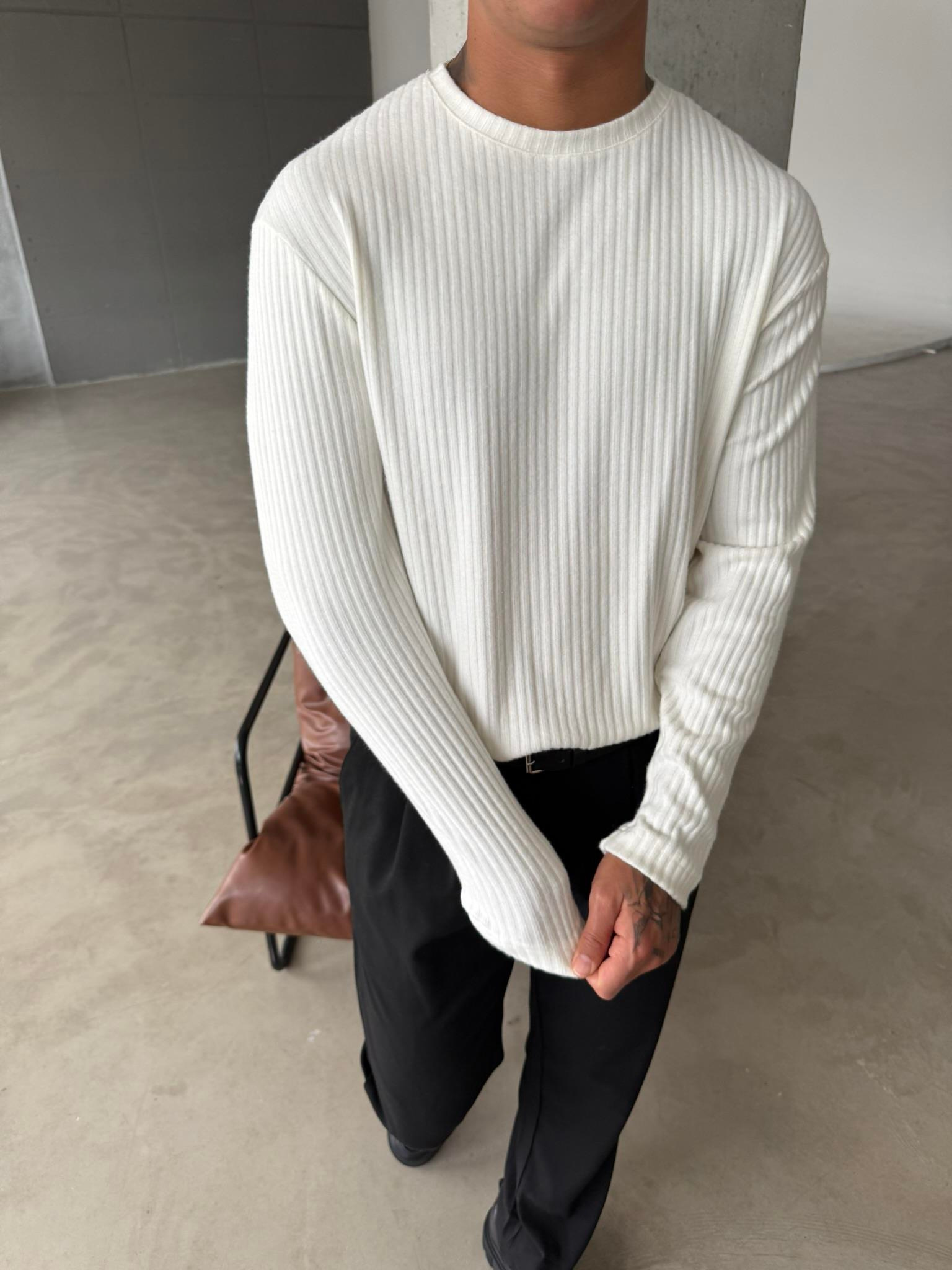 Pamuklu Fitilli Basic Sweat - Beyaz