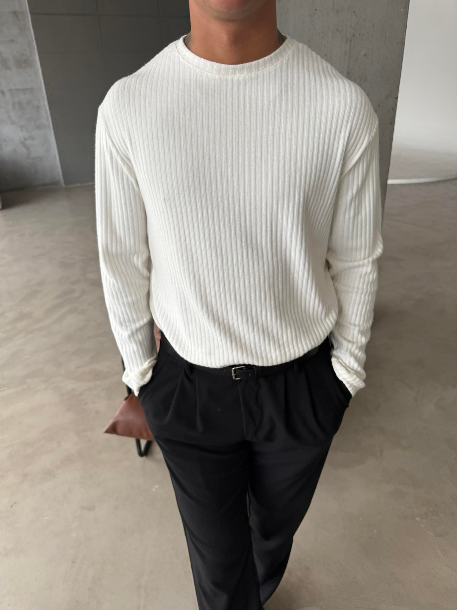 Pamuklu Fitilli Basic Sweat - Beyaz