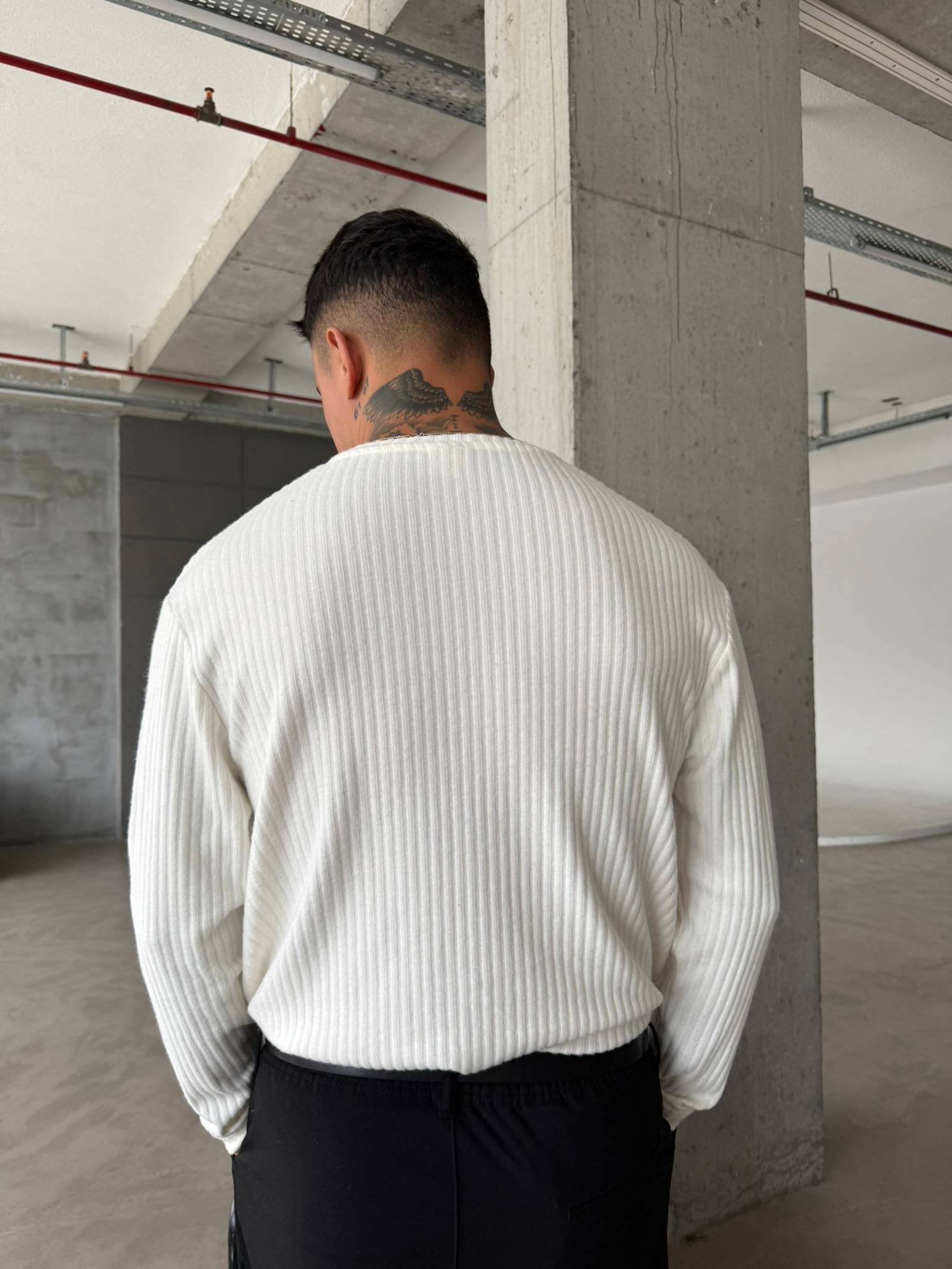 Pamuklu Fitilli Basic Sweat - Beyaz