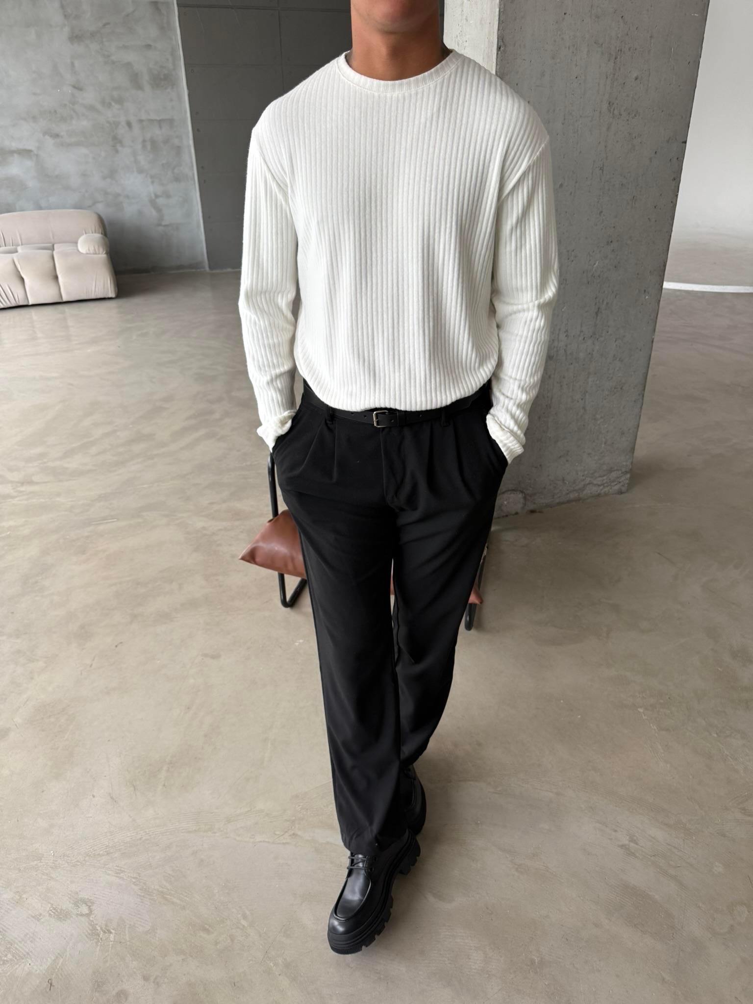 Pamuklu Fitilli Basic Sweat - Beyaz