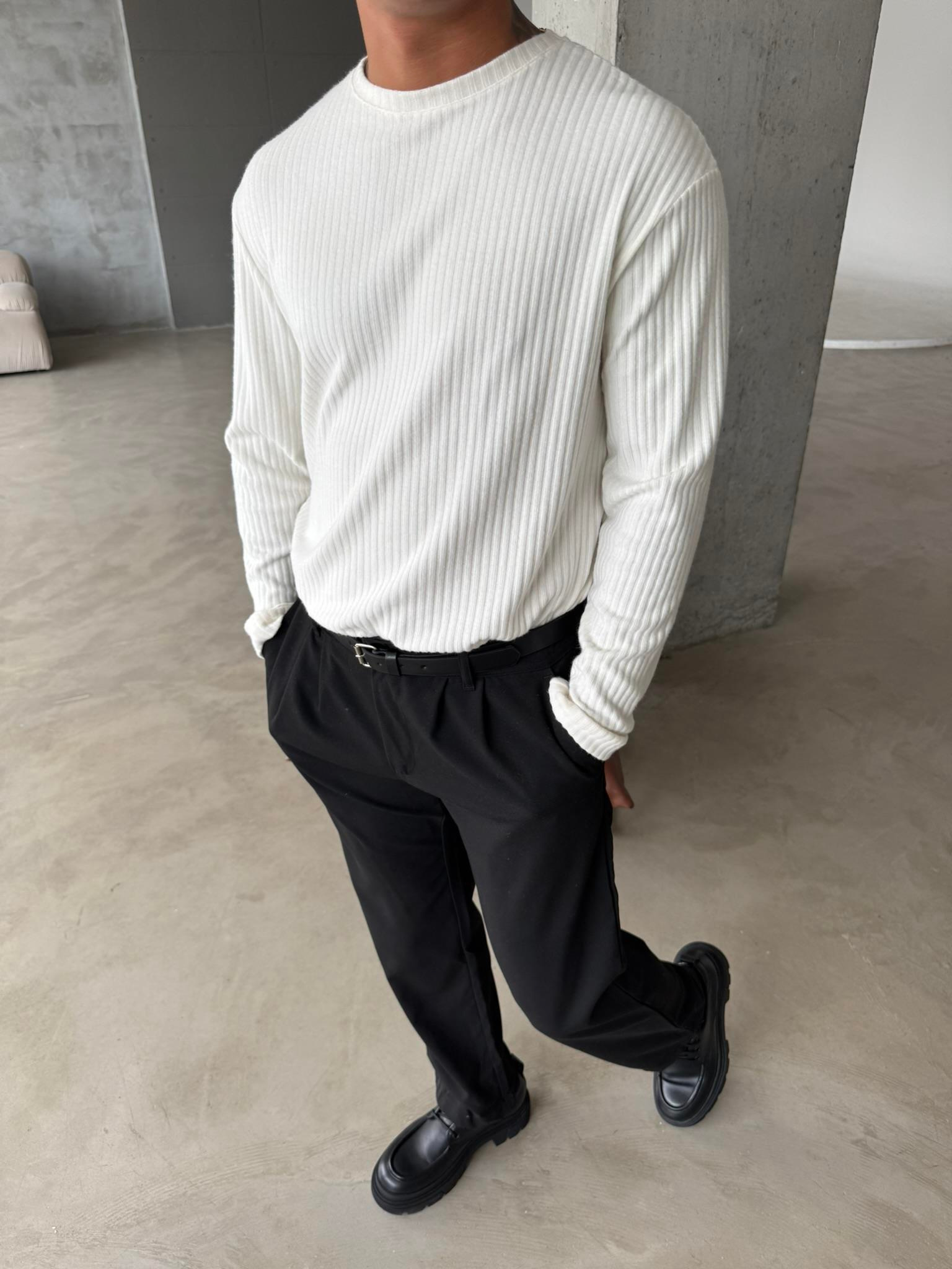 Pamuklu Fitilli Basic Sweat - Beyaz