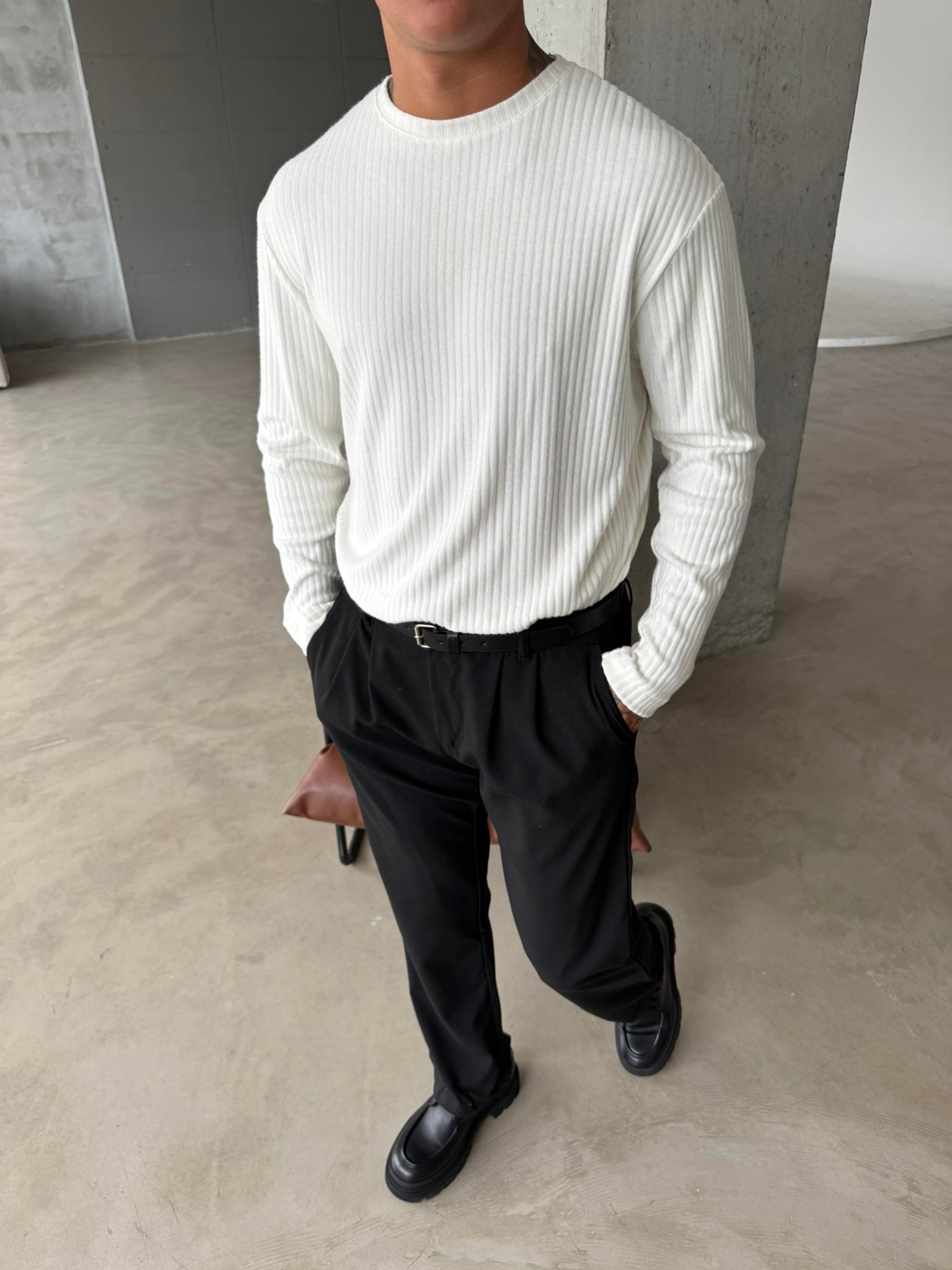 Pamuklu Fitilli Basic Sweat - Beyaz