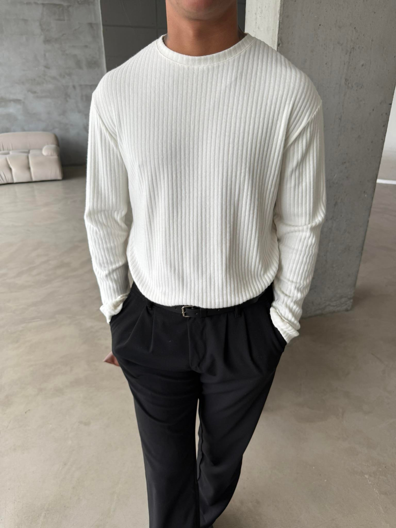 Pamuklu Fitilli Basic Sweat - Beyaz