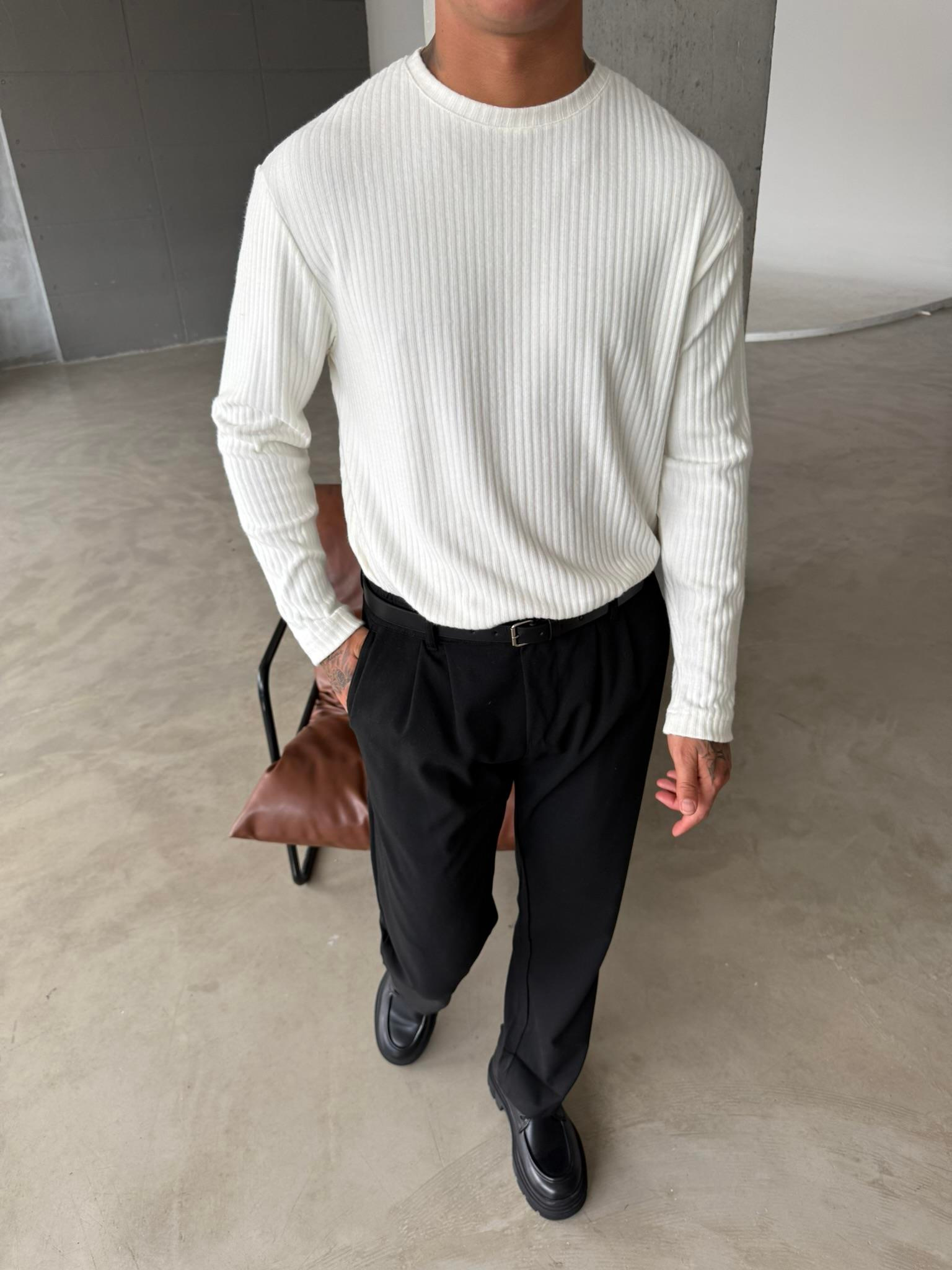 Pamuklu Fitilli Basic Sweat - Beyaz