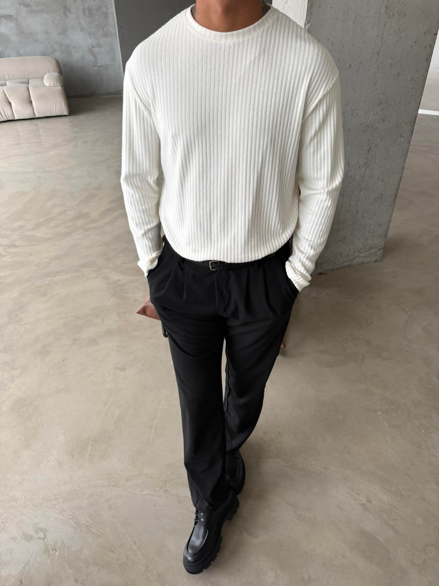 Pamuklu Fitilli Basic Sweat - Beyaz