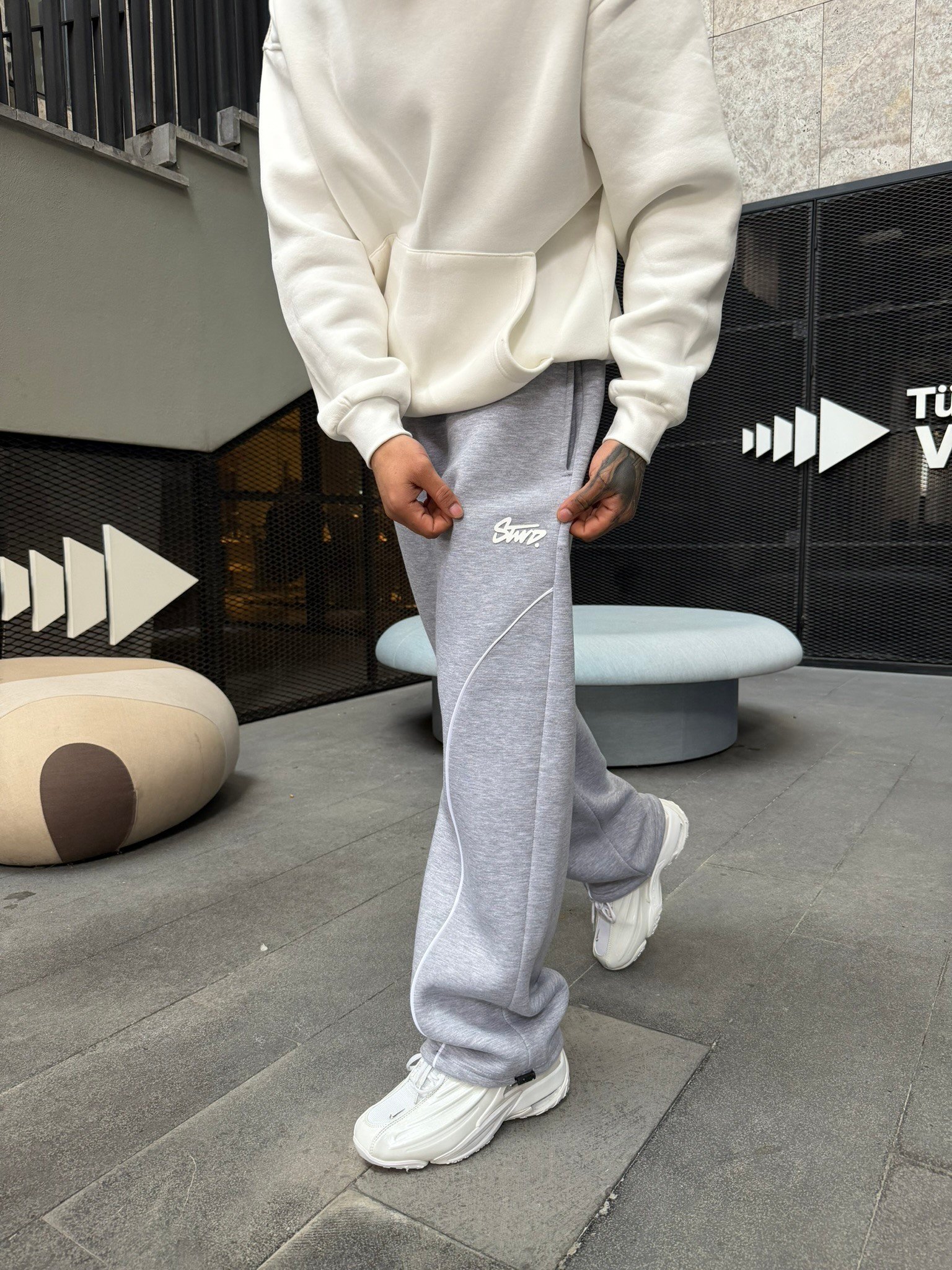 P&B Detaylı Baggy Premium Eşofman - Gri