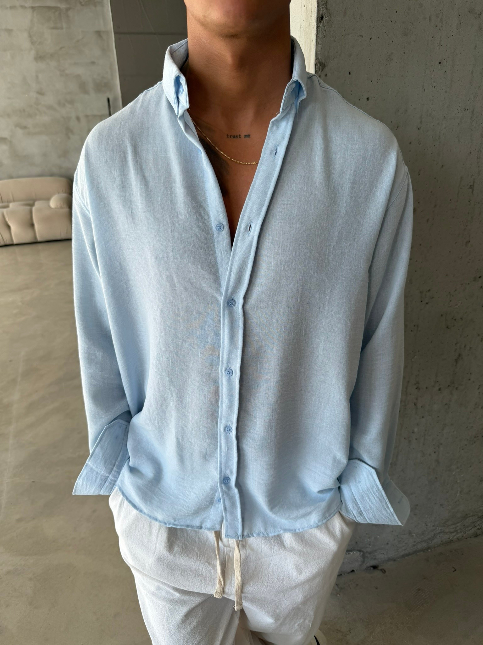 Pera Keten Basic Gömlek - Bebe Mavi