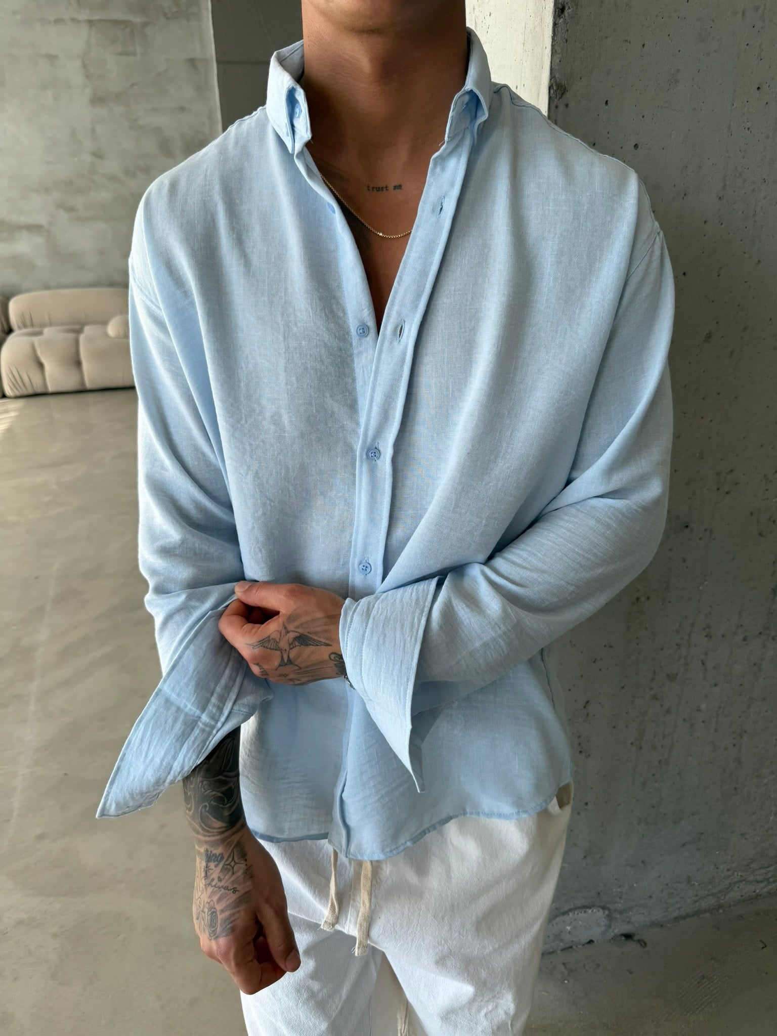 Pera Keten Basic Gömlek - Bebe Mavi