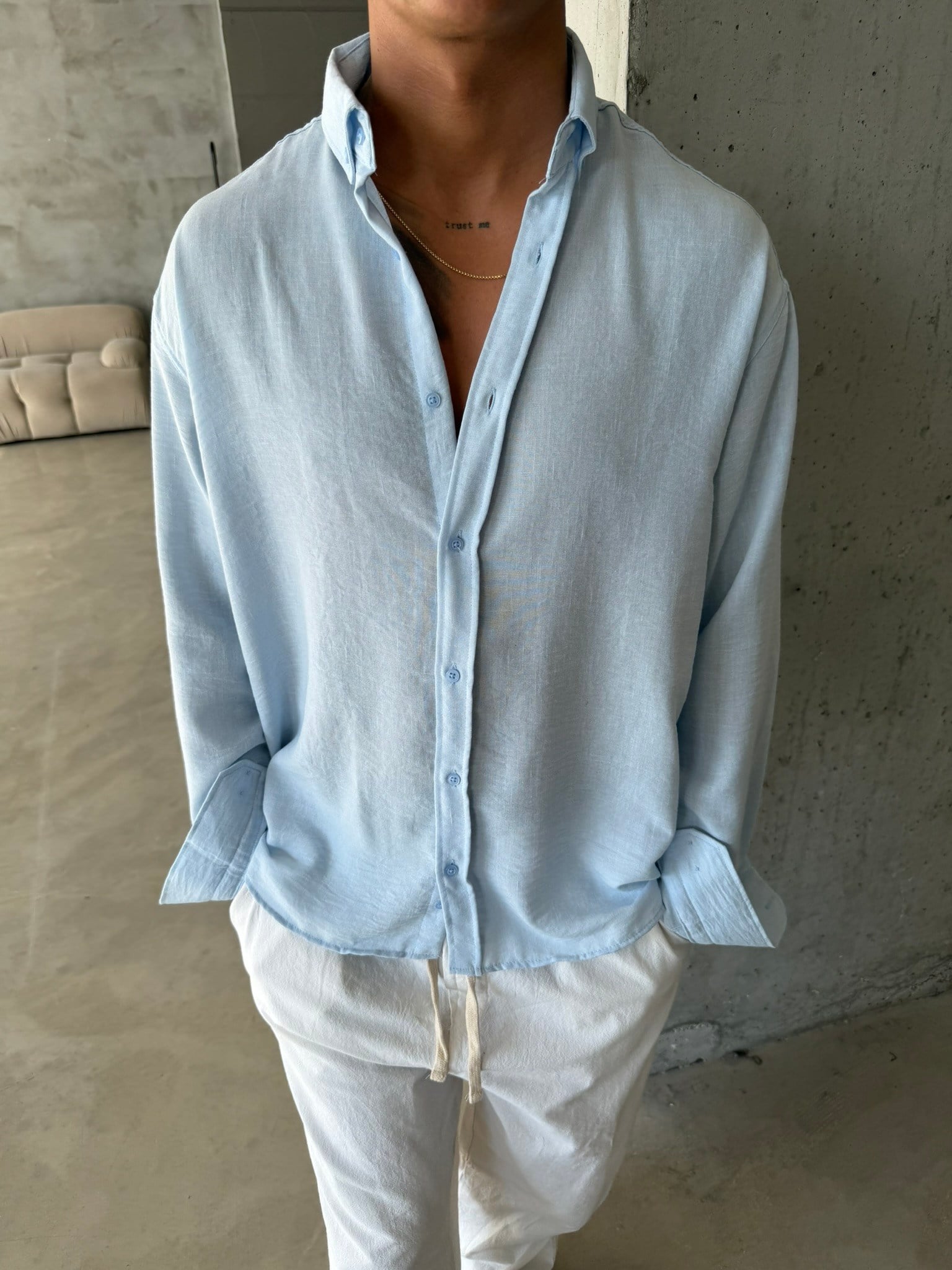 Pera Keten Basic Gömlek - Bebe Mavi