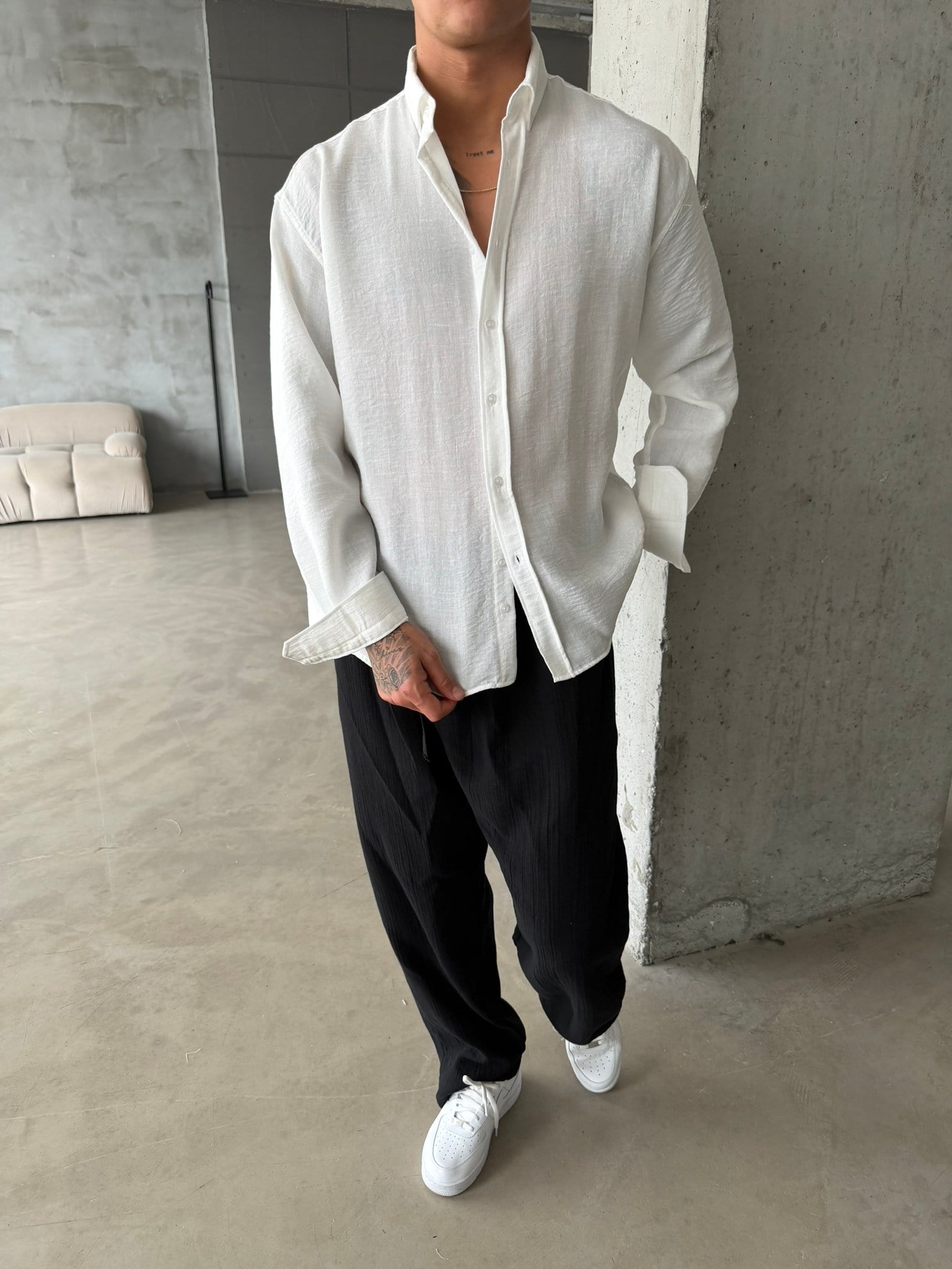 Pera Keten Basic Gömlek - Beyaz