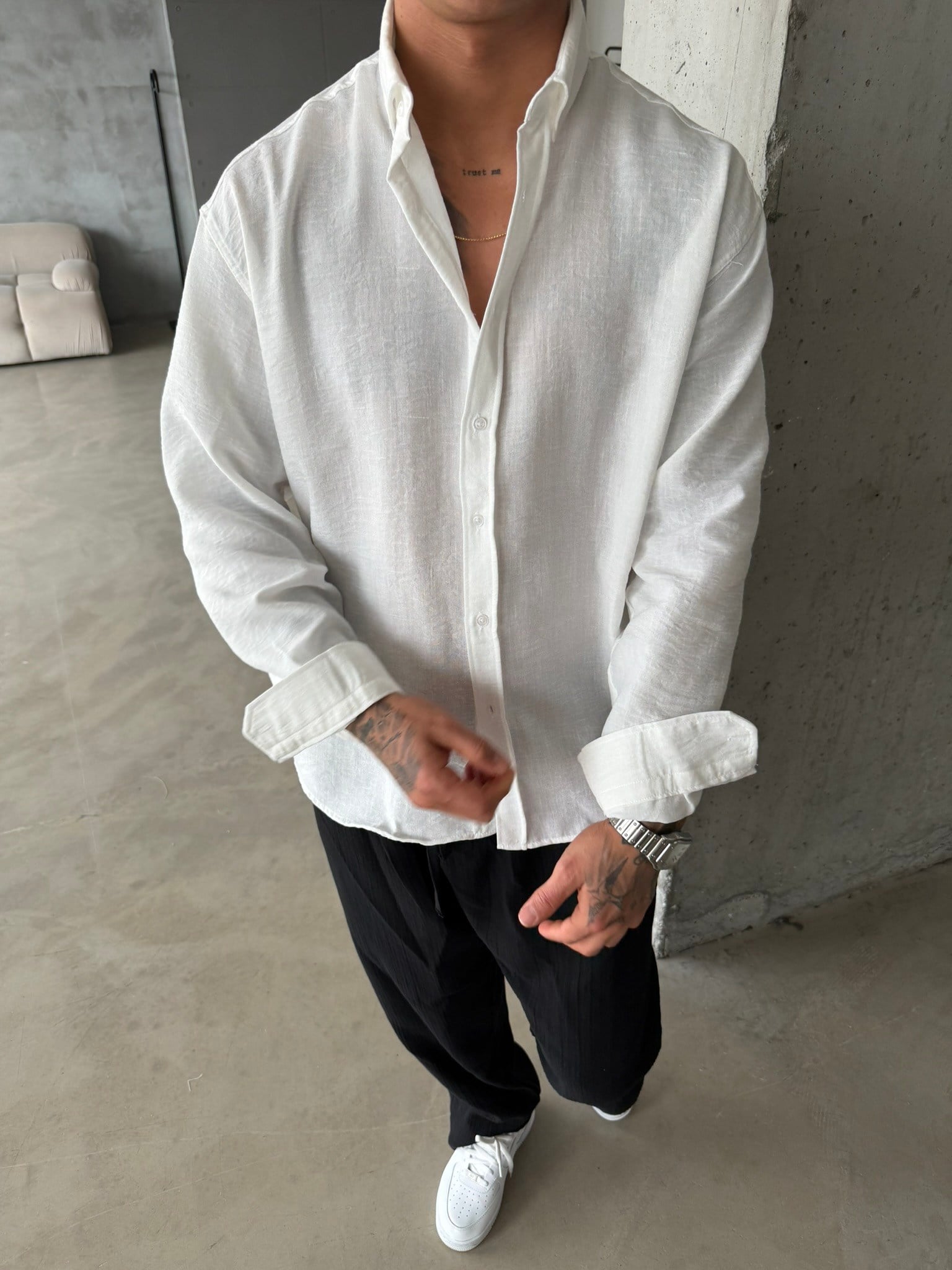 Pera Keten Basic Gömlek - Beyaz