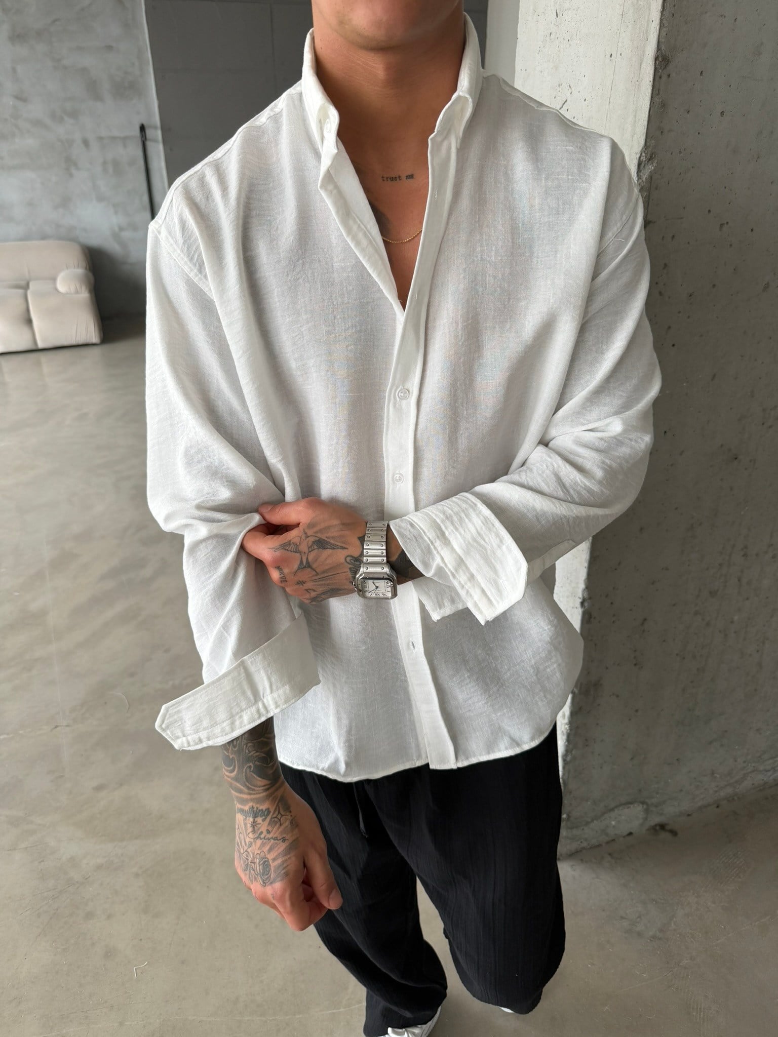 Pera Keten Basic Gömlek - Beyaz