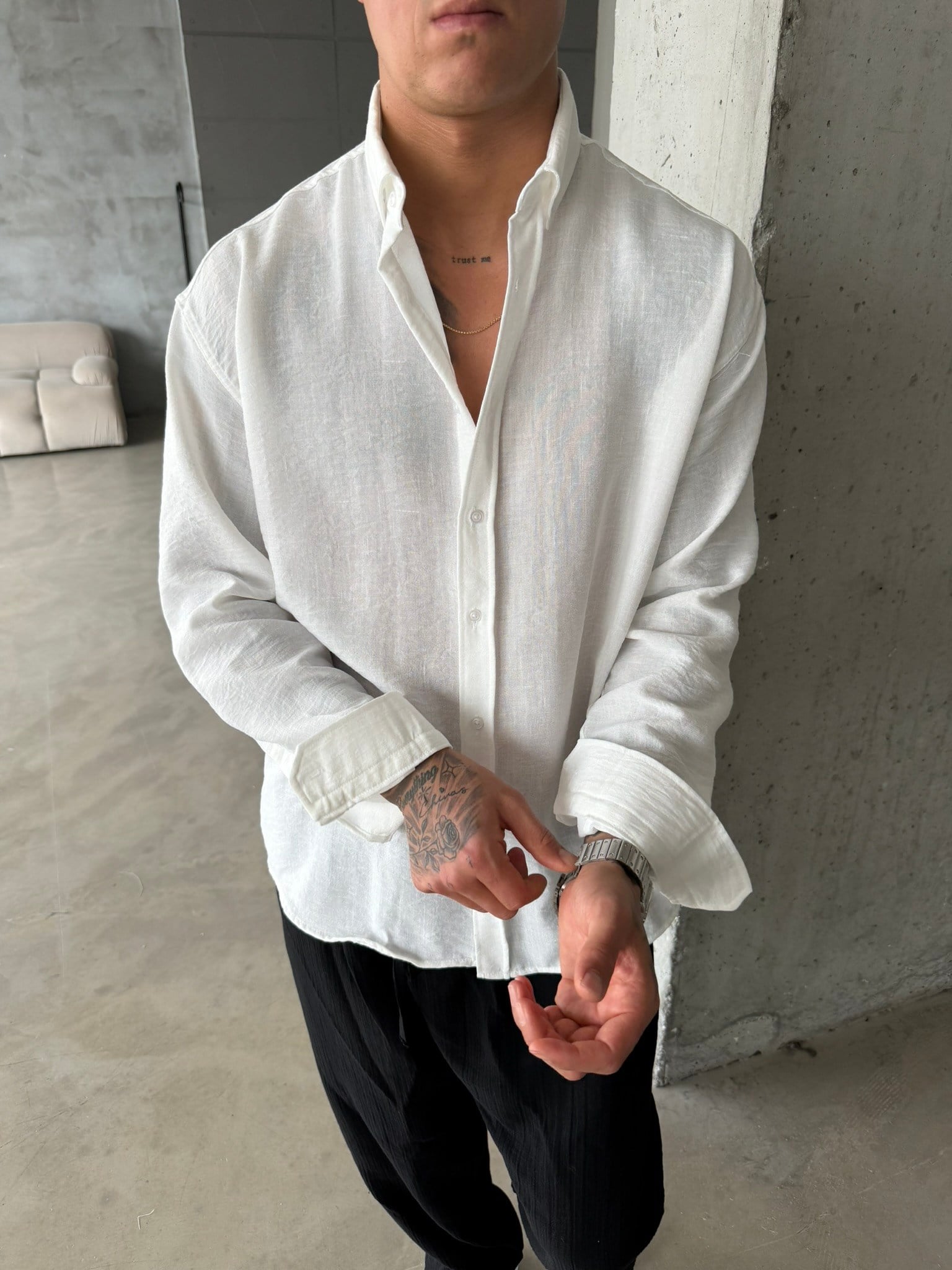 Pera Keten Basic Gömlek - Beyaz