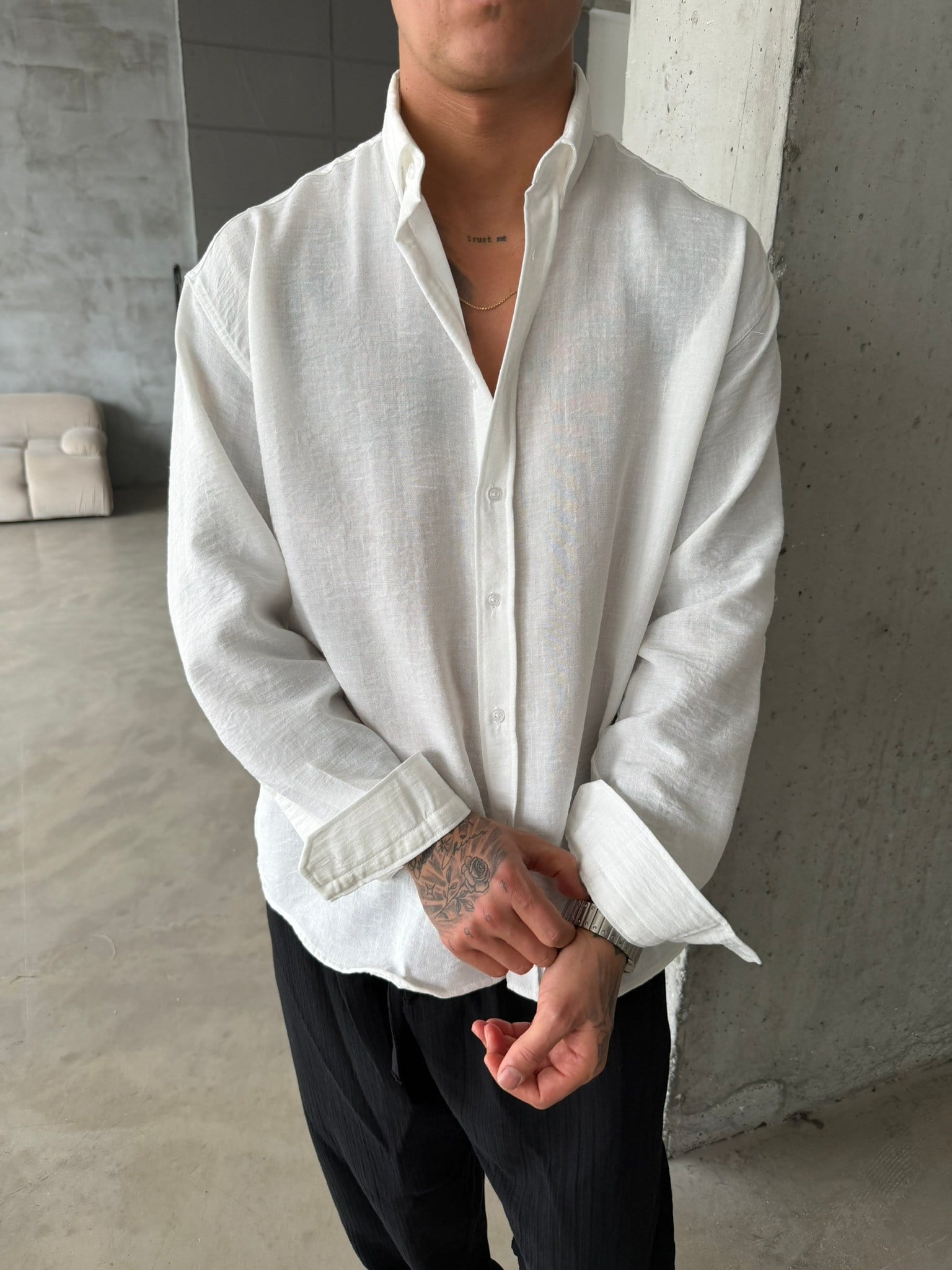 Pera Keten Basic Gömlek - Beyaz