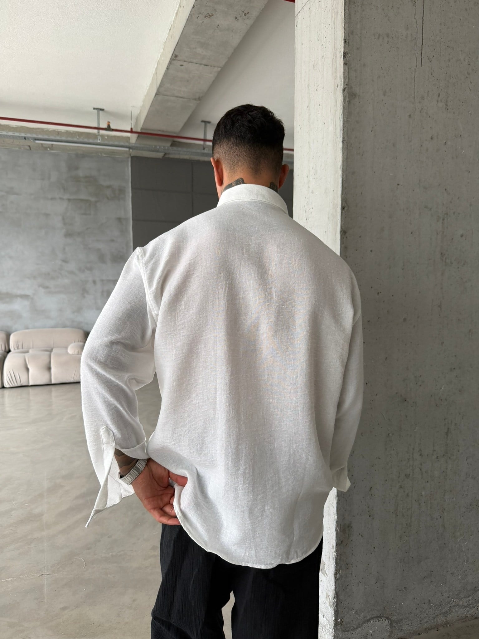 Pera Keten Basic Gömlek - Beyaz