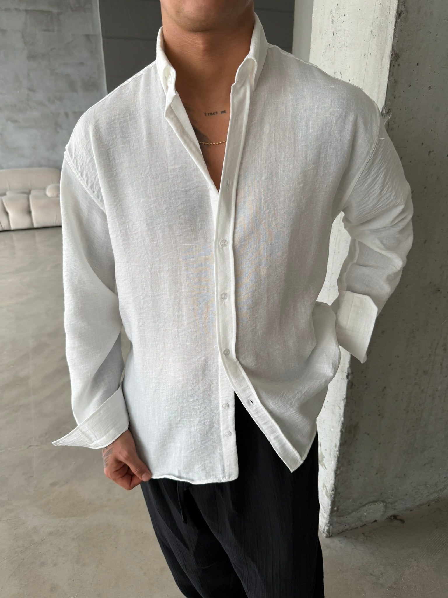 Pera Keten Basic Gömlek - Beyaz