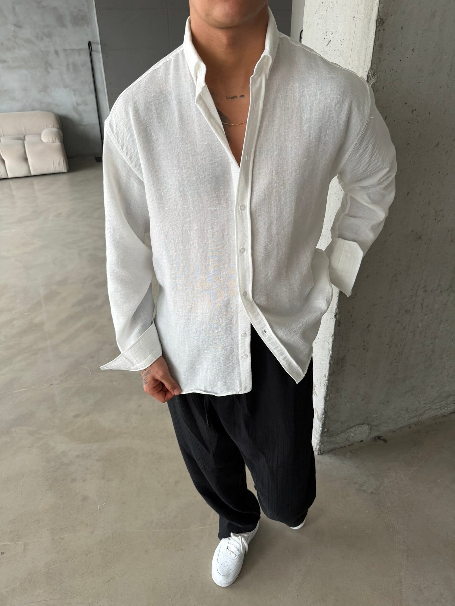 Pera Keten Basic Gömlek - Beyaz