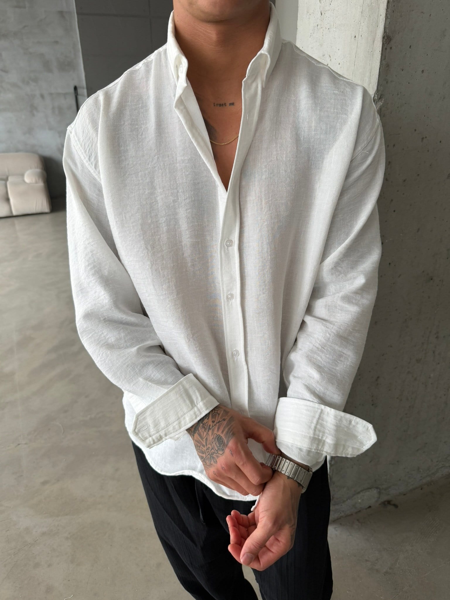 Pera Keten Basic Gömlek - Beyaz