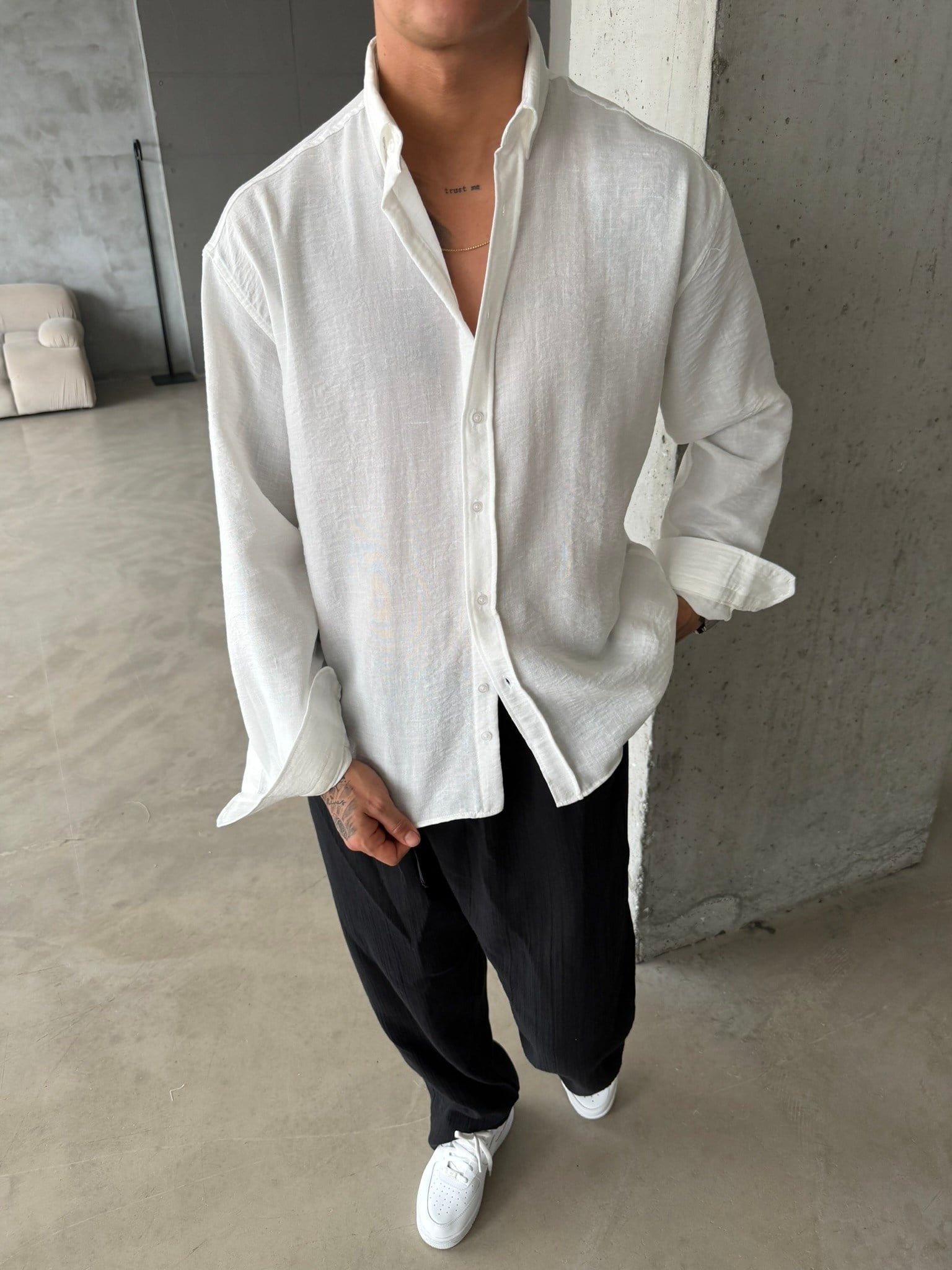 Pera Keten Basic Gömlek - Beyaz