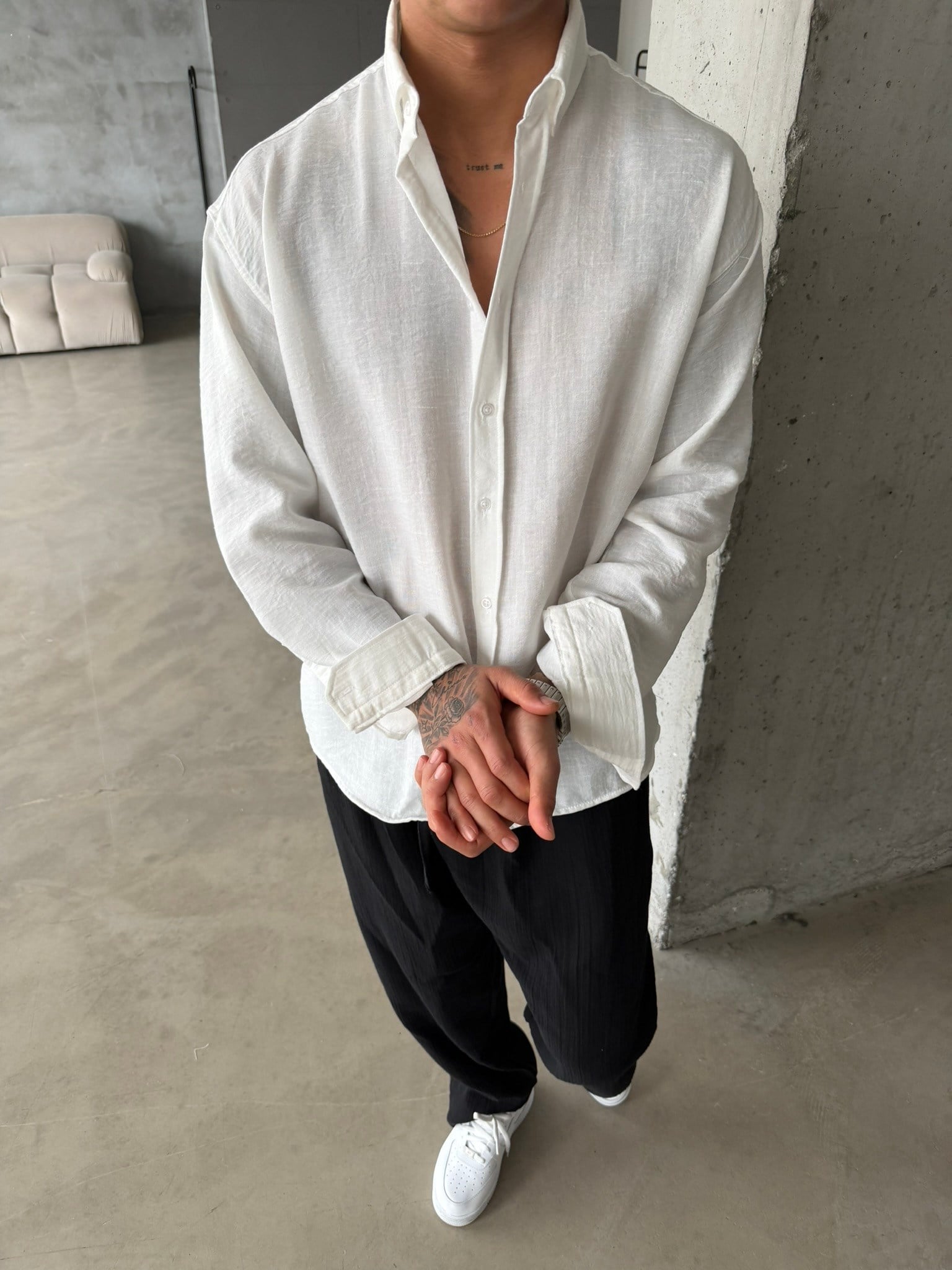 Pera Keten Basic Gömlek - Beyaz