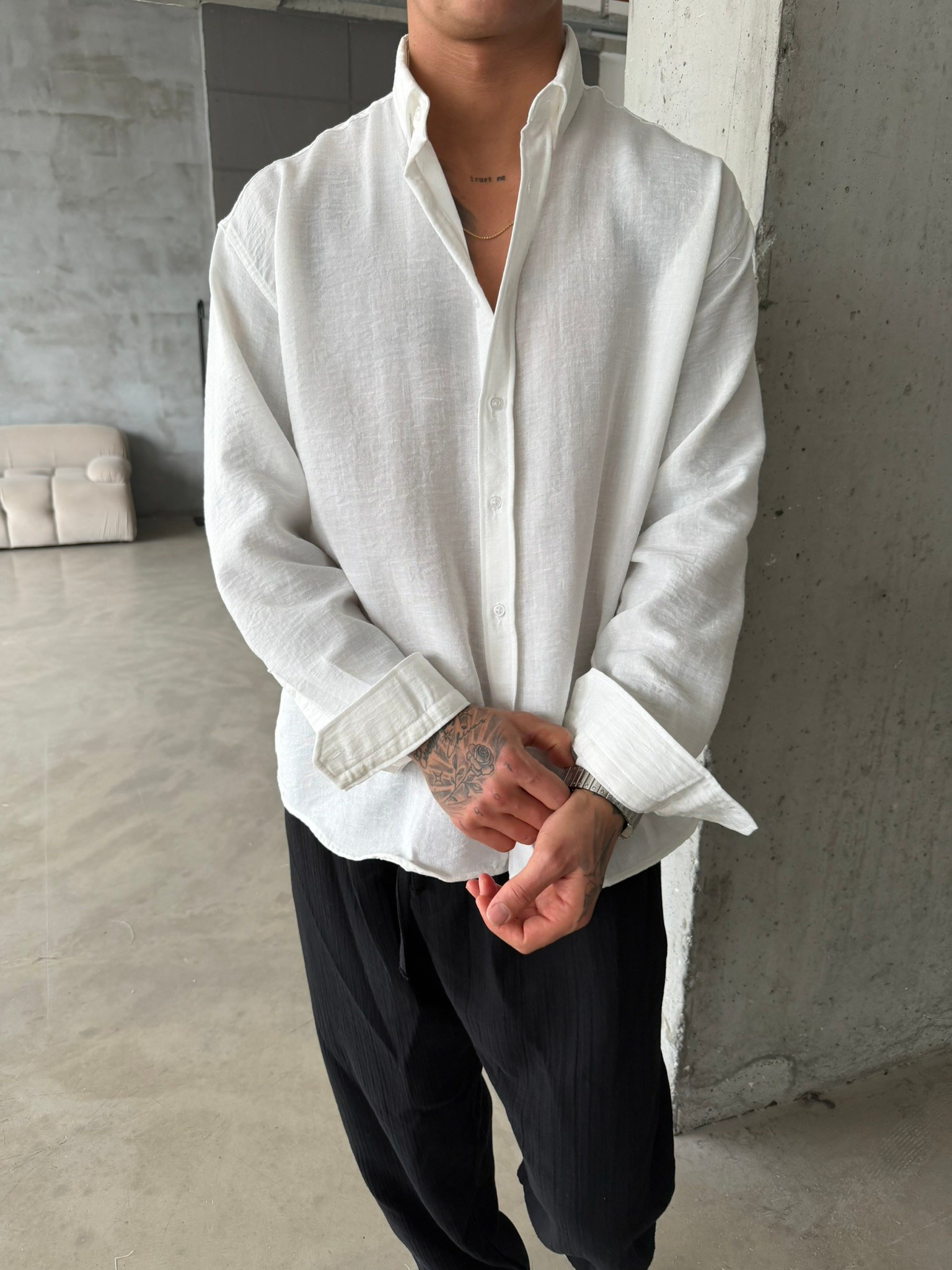 Pera Keten Basic Gömlek - Beyaz