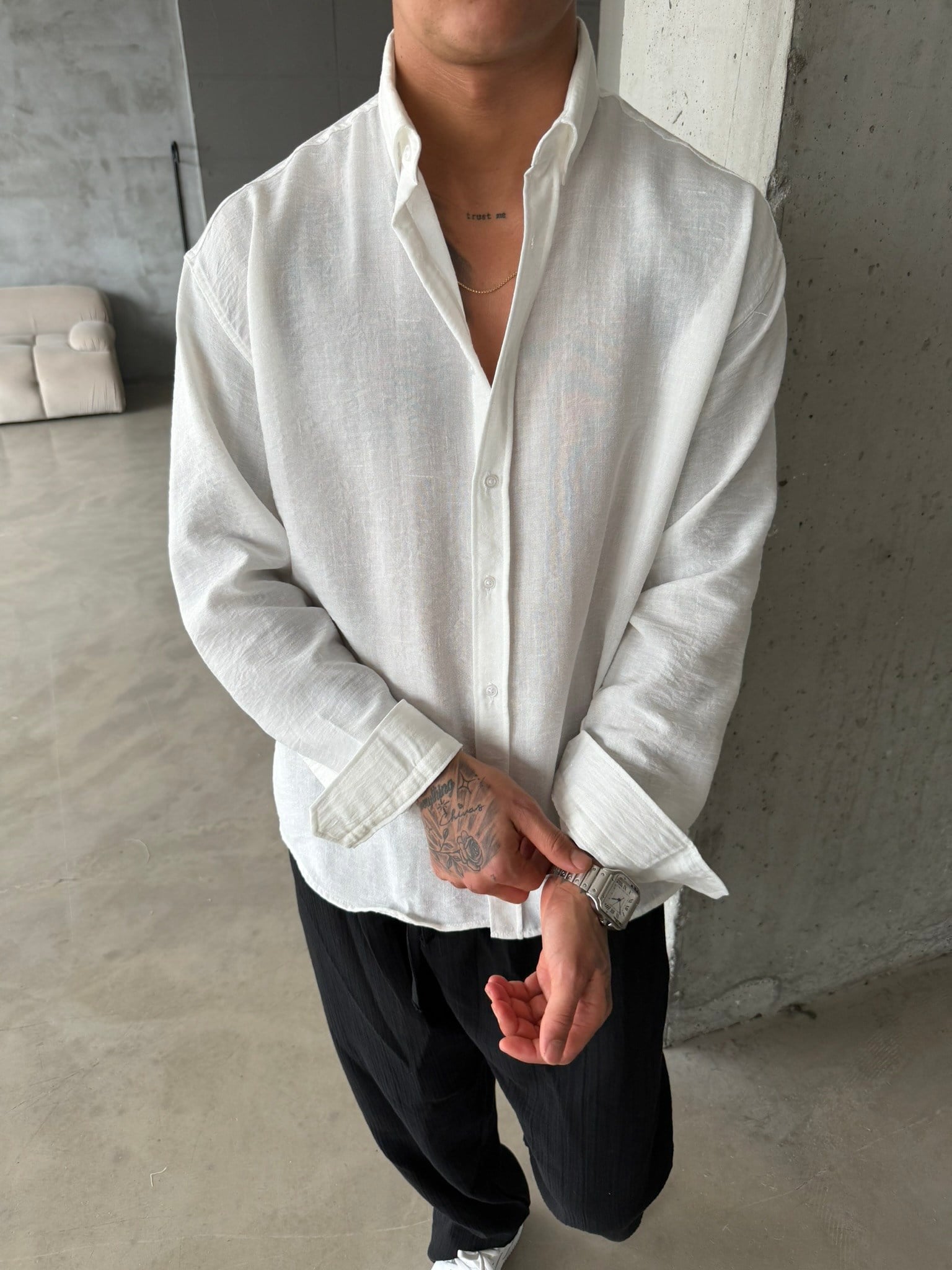 Pera Keten Basic Gömlek - Beyaz