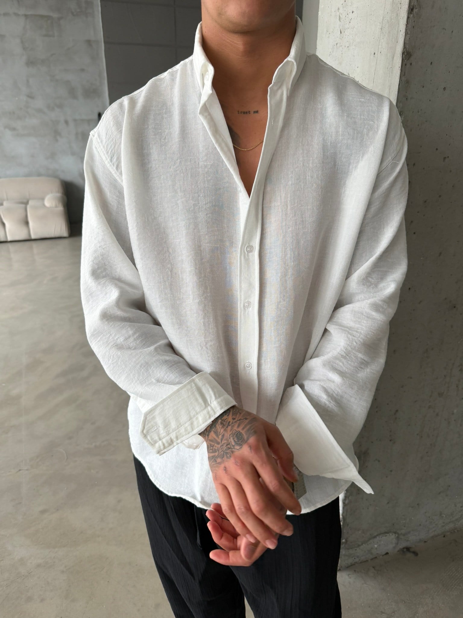 Pera Keten Basic Gömlek - Beyaz