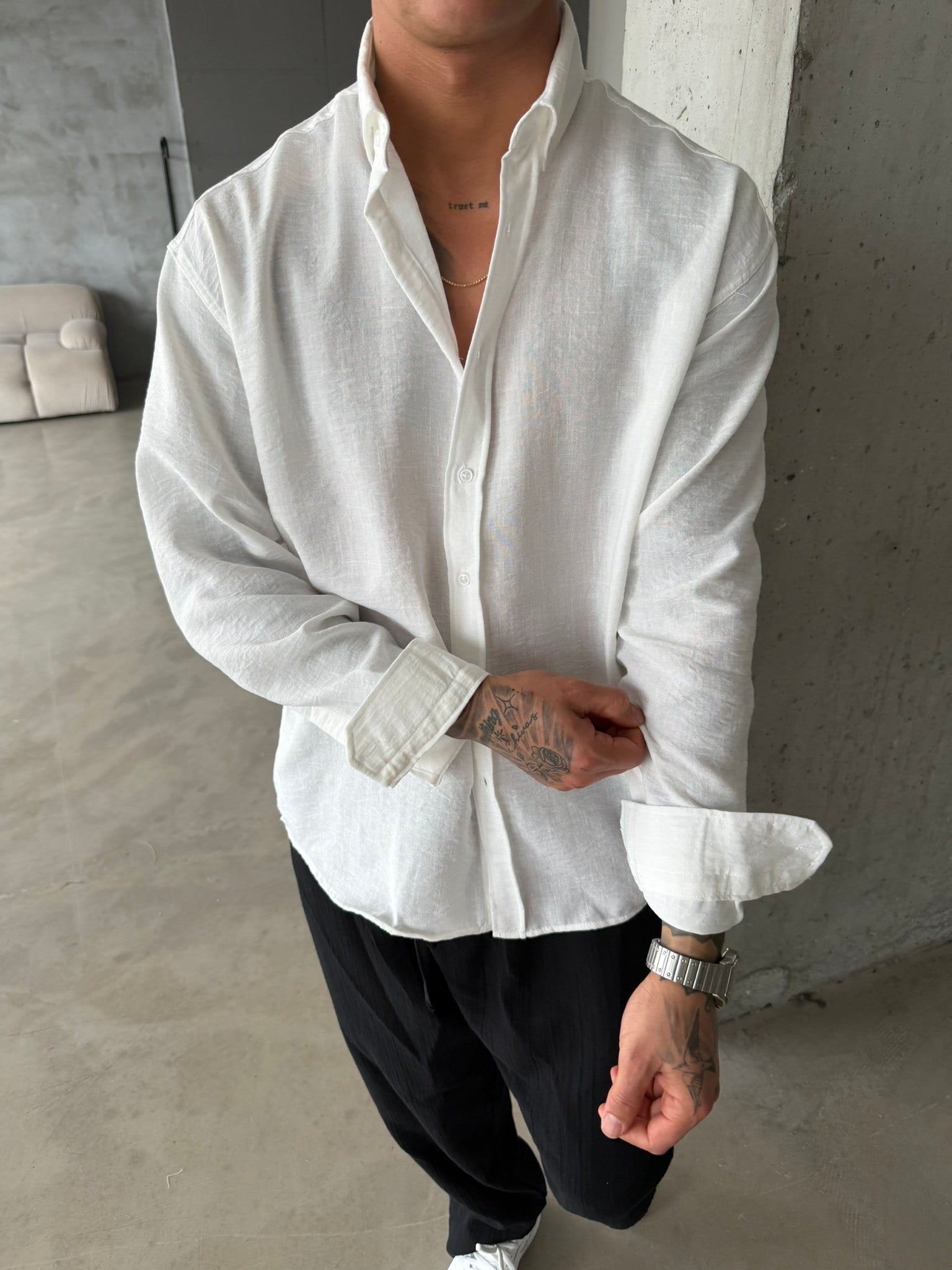 Pera Keten Basic Gömlek - Beyaz