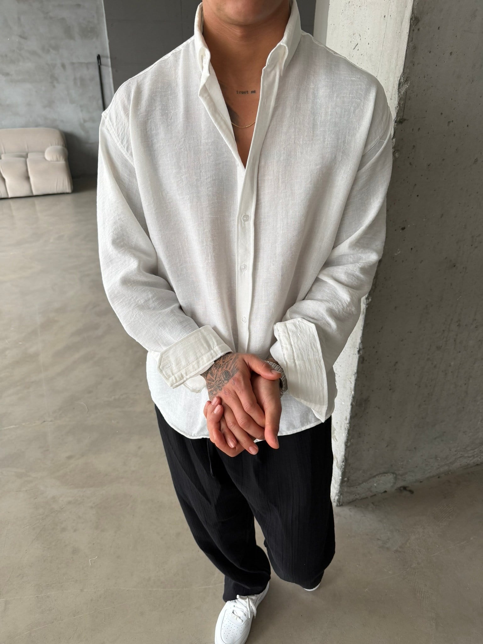 Pera Keten Basic Gömlek - Beyaz