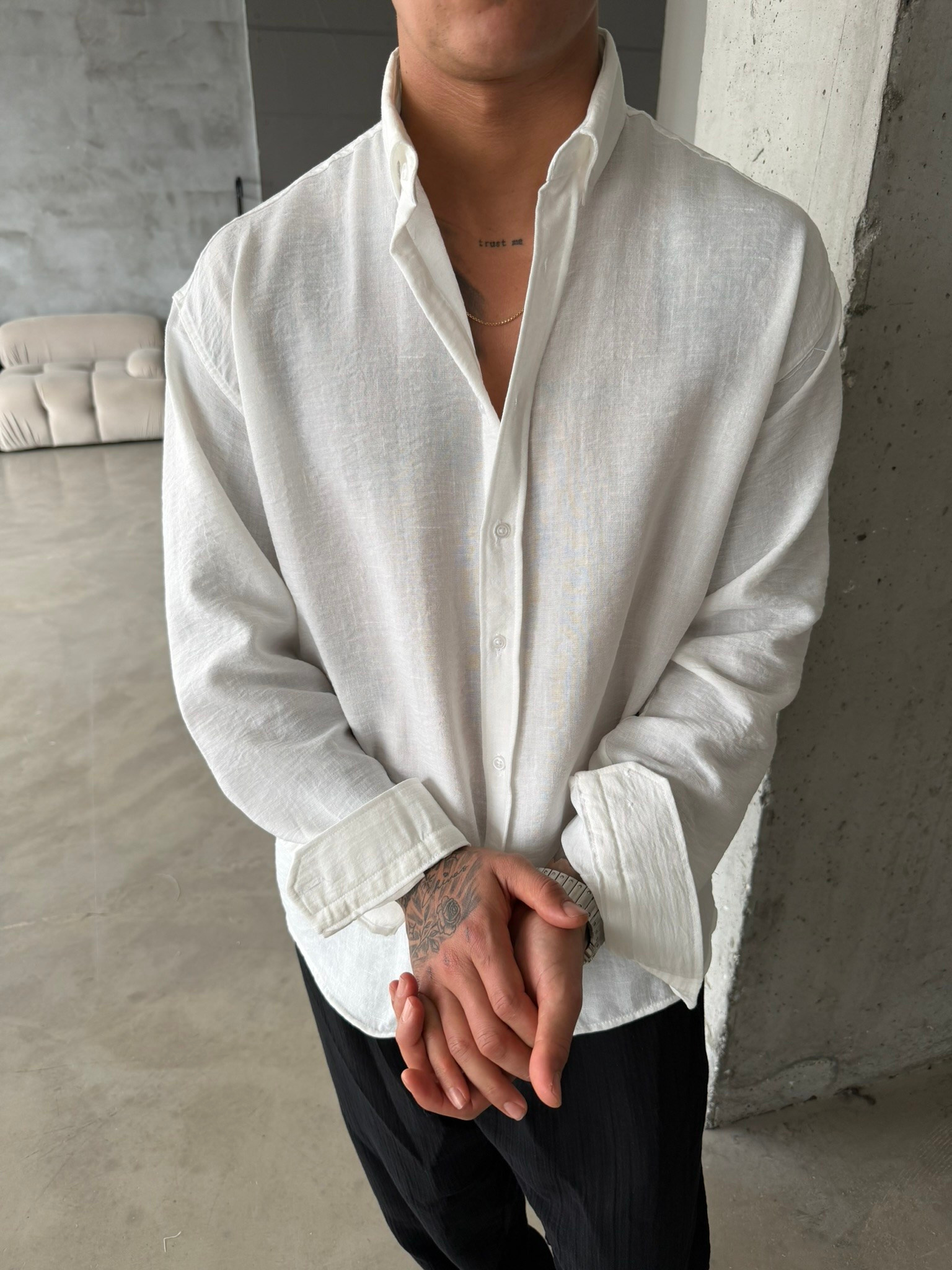 Pera Keten Basic Gömlek - Beyaz