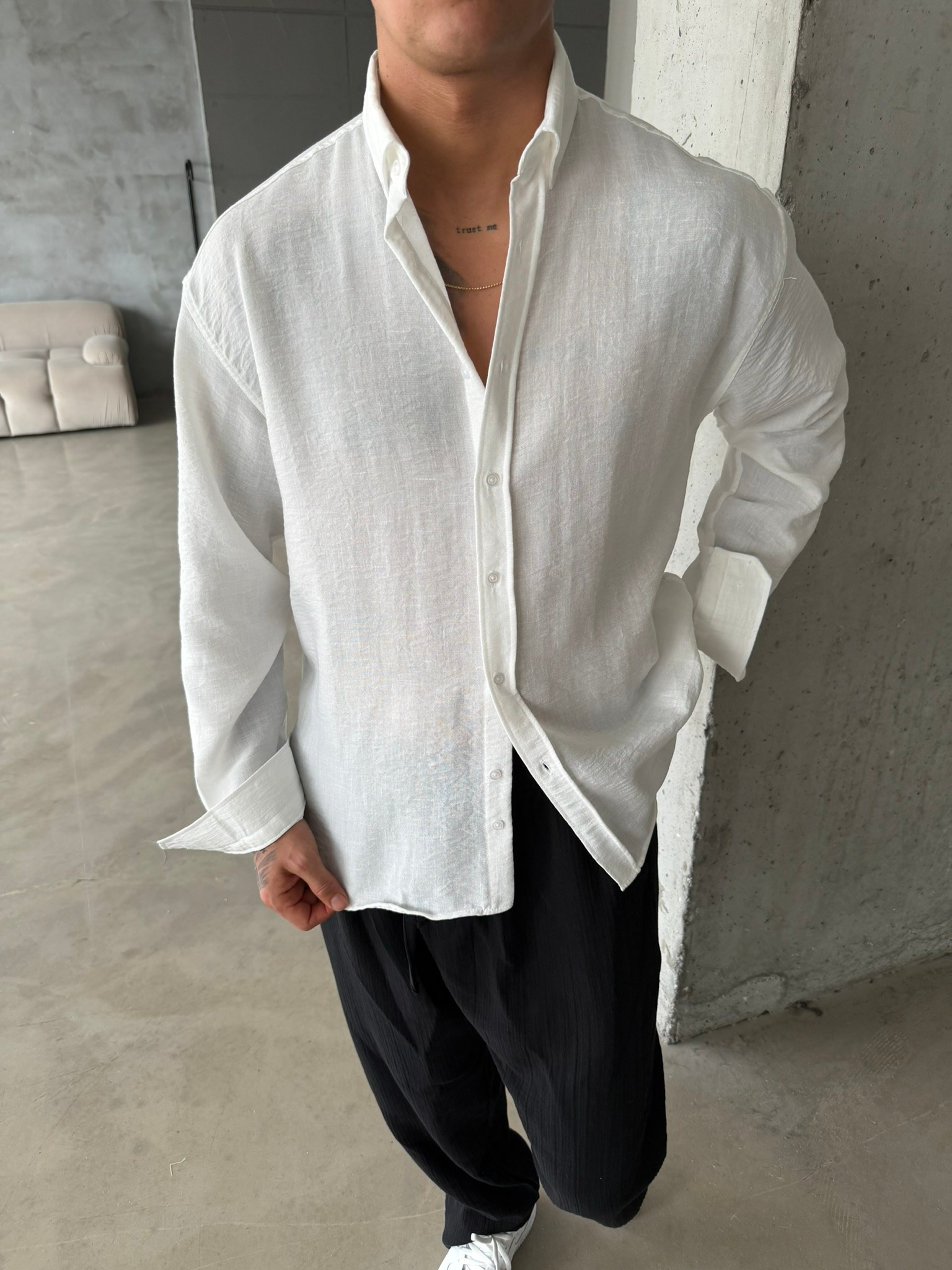 Pera Keten Basic Gömlek - Beyaz