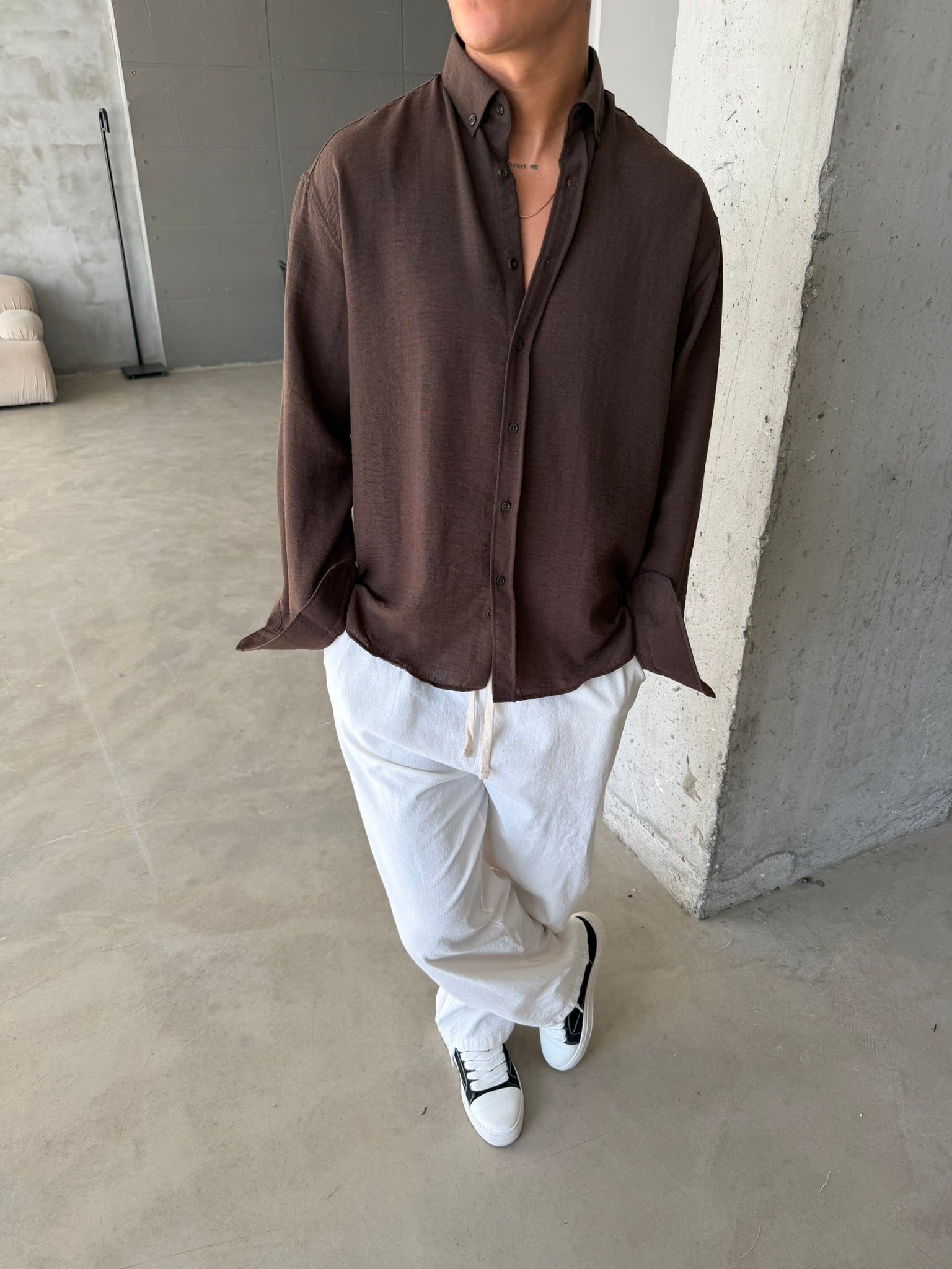 Pera Keten Basic Gömlek - Kahve