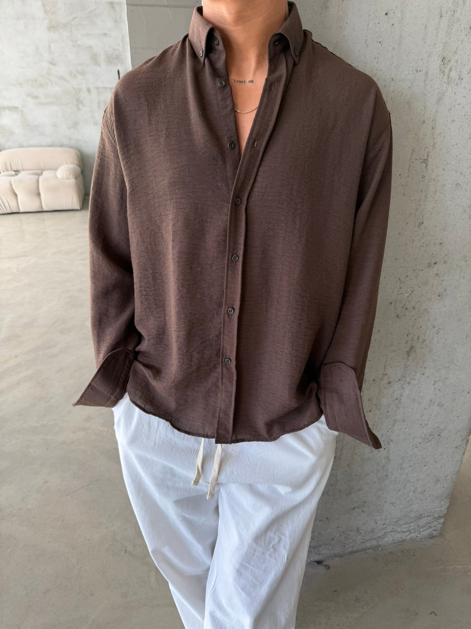 Pera Keten Basic Gömlek - Kahve