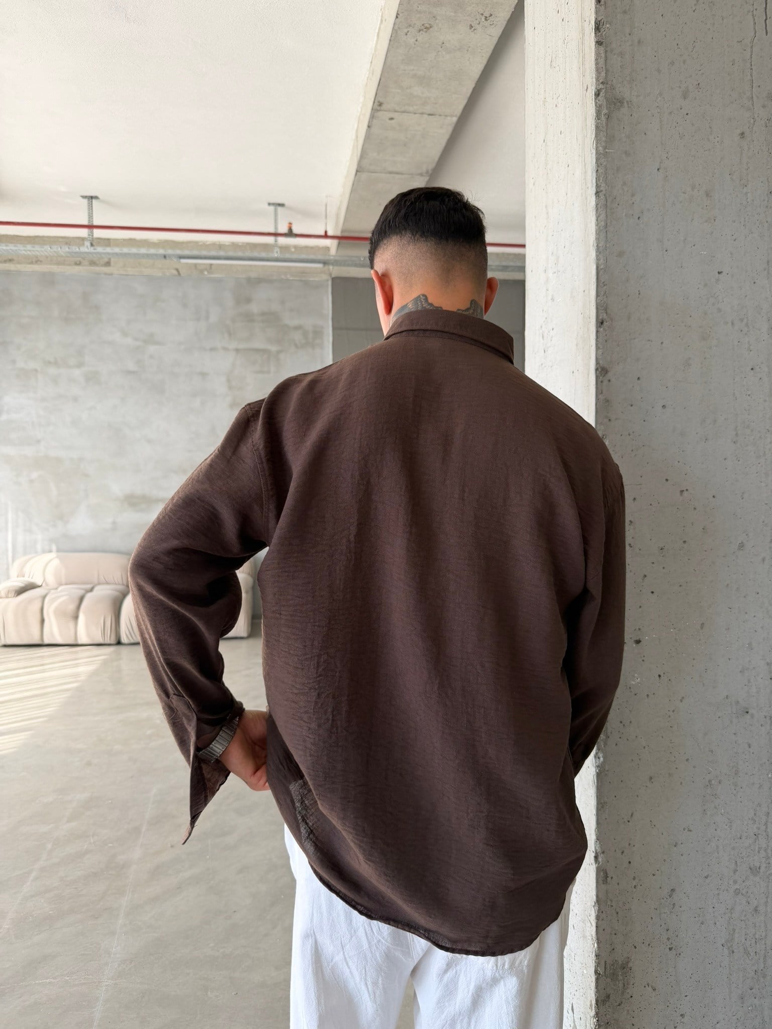 Pera Keten Basic Gömlek - Kahve