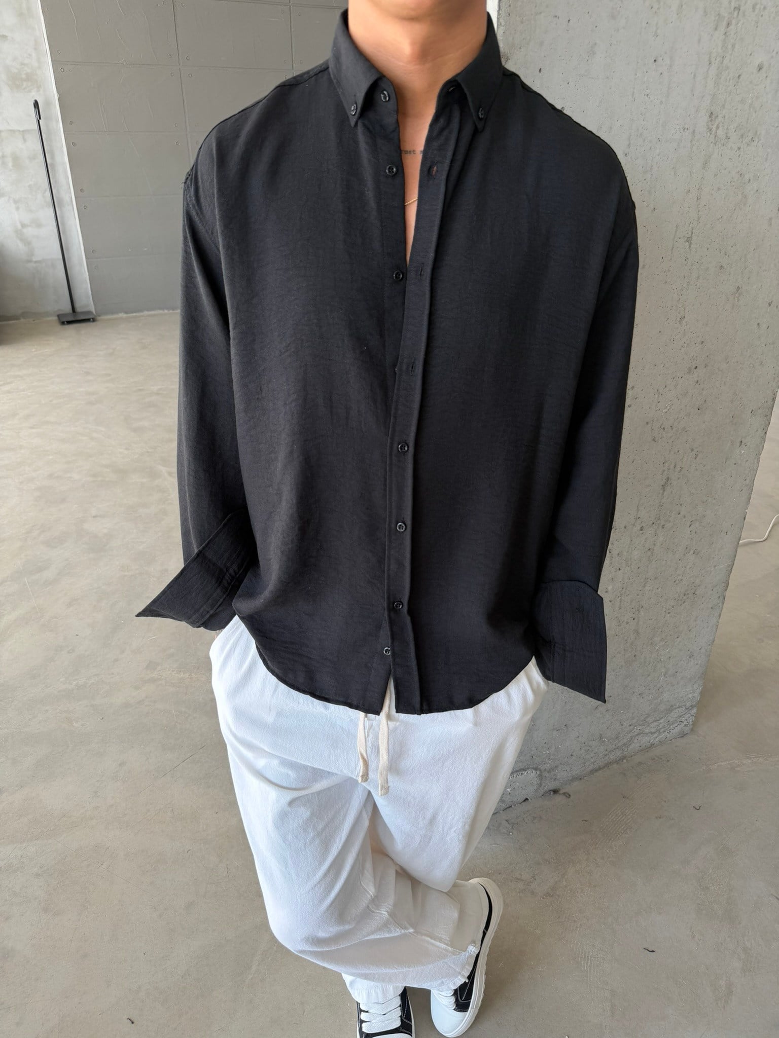 Pera Keten Basic Gömlek - Siyah