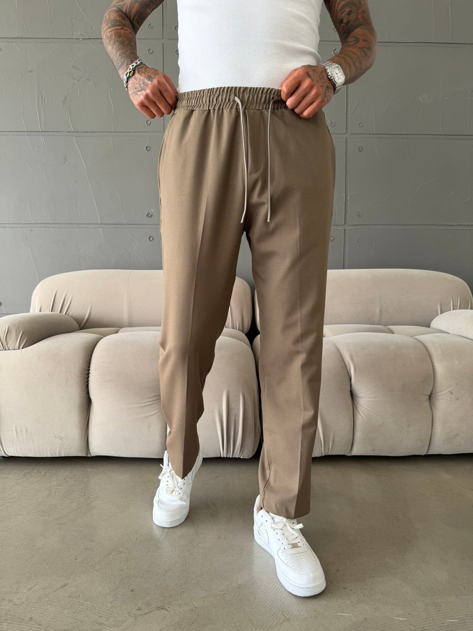 Pileli Comfort Fit Pantolon - Haki